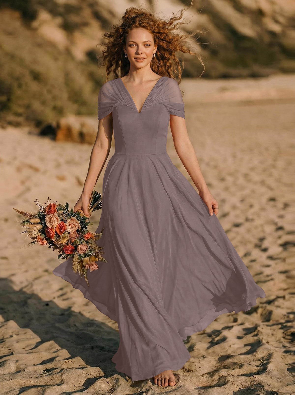 Elegant A-Line V-Neck Sleeveless Floor-Length Chiffon Bridesmaid Dresses, product image 29