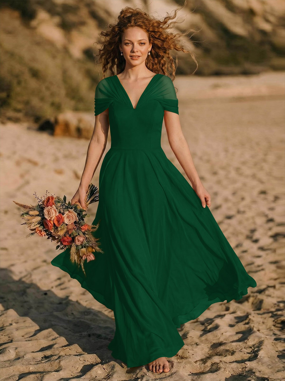 Elegant A-Line V-Neck Sleeveless Floor-Length Chiffon Bridesmaid Dresses, product image 67