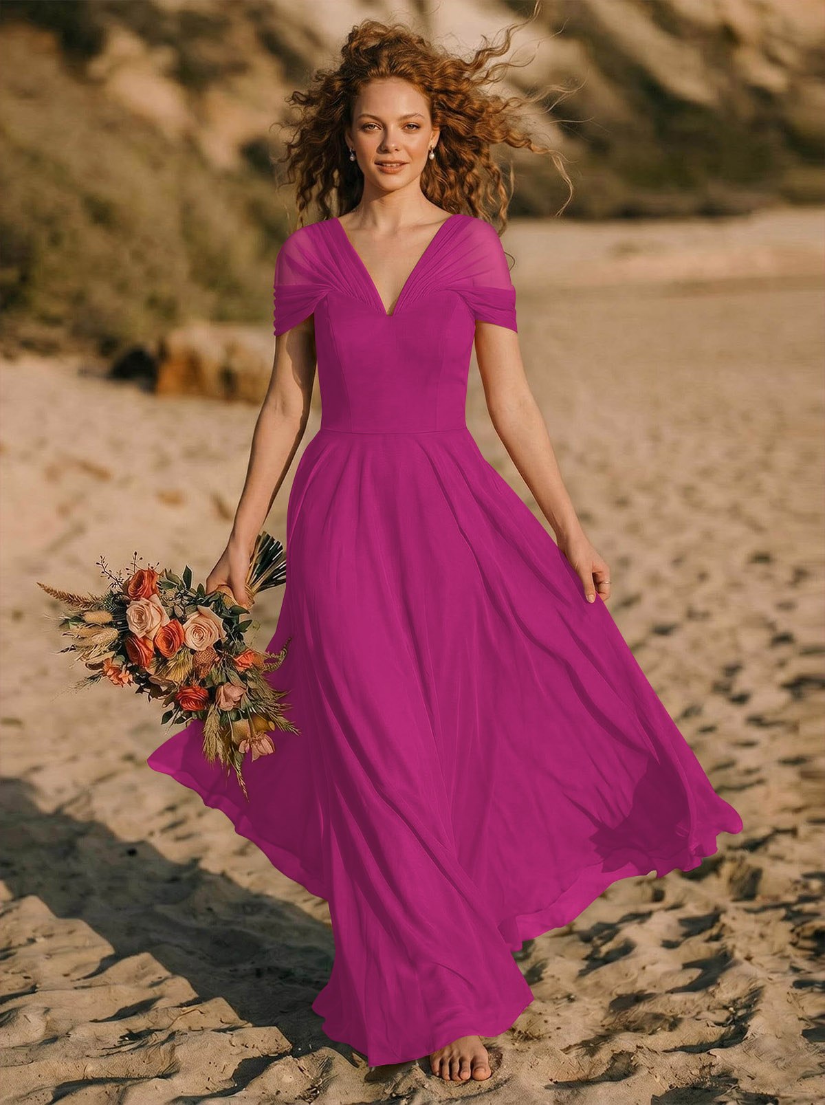 Elegant A-Line V-Neck Sleeveless Floor-Length Chiffon Bridesmaid Dresses, product image 40