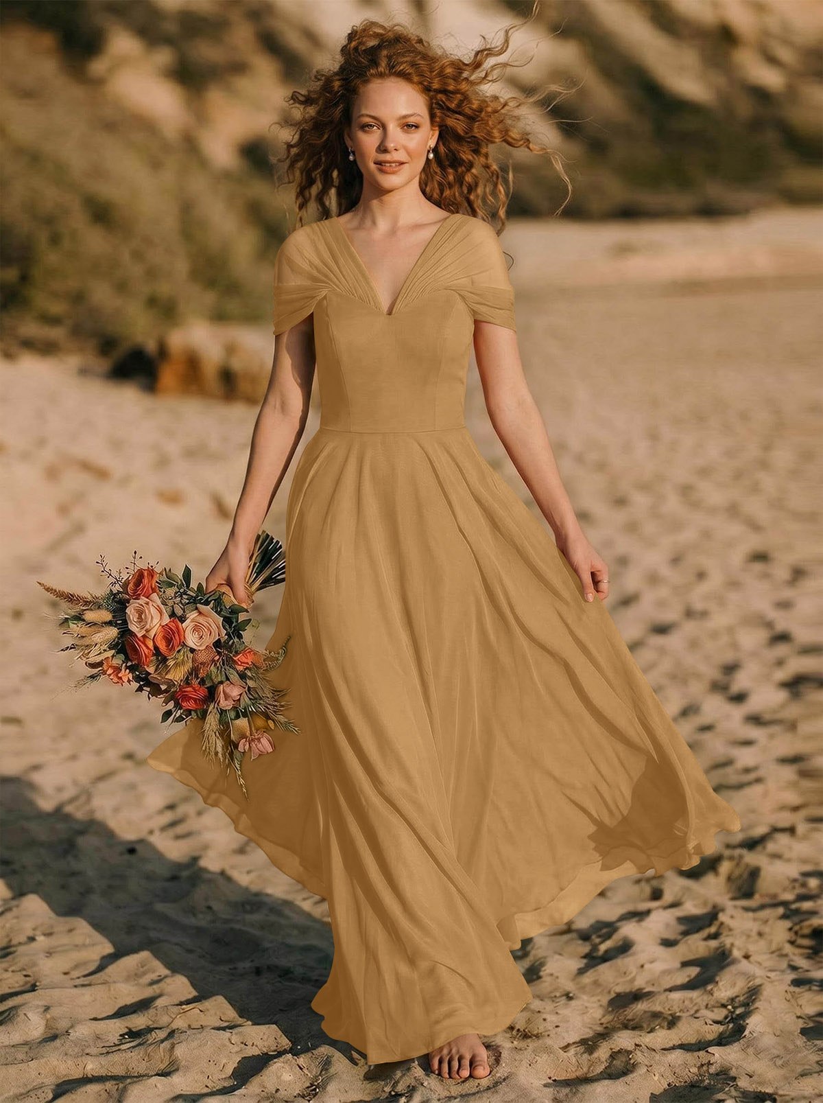 Elegant A-Line V-Neck Sleeveless Floor-Length Chiffon Bridesmaid Dresses, product image 53