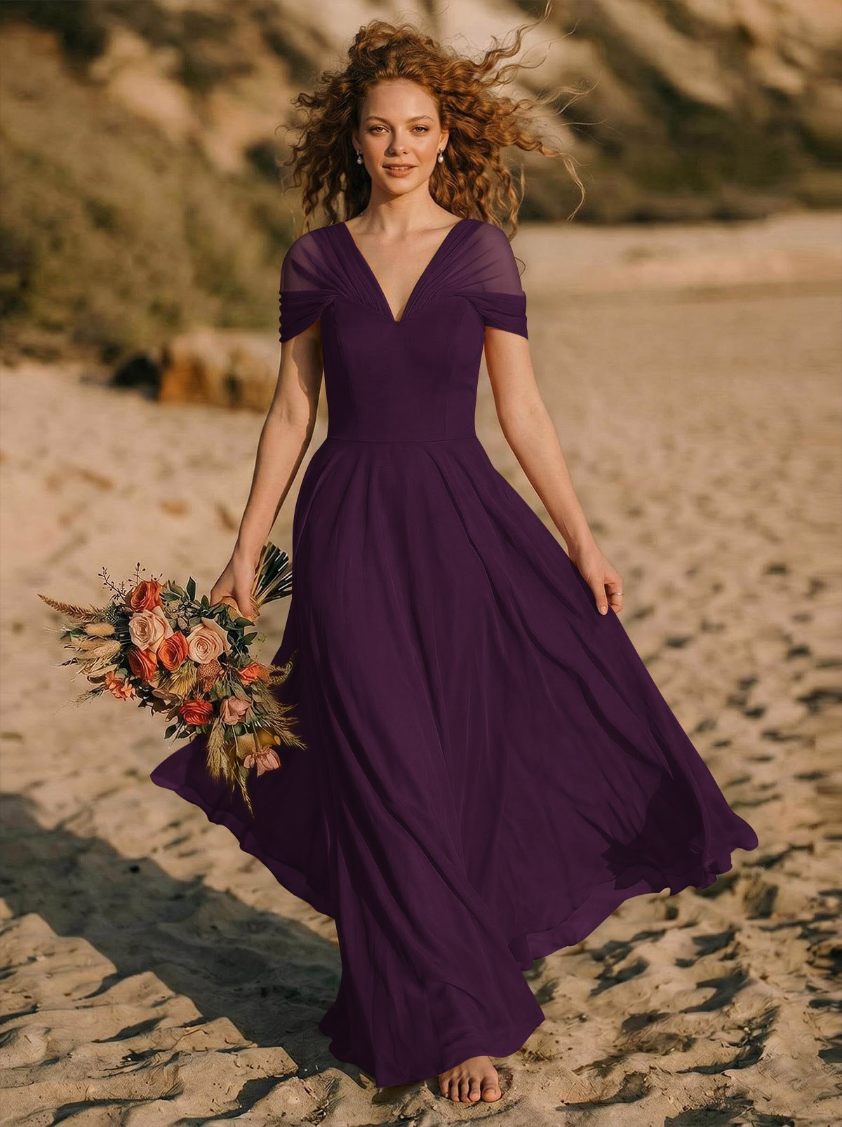 Elegant A-Line V-Neck Sleeveless Floor-Length Chiffon Bridesmaid Dresses, product image 37