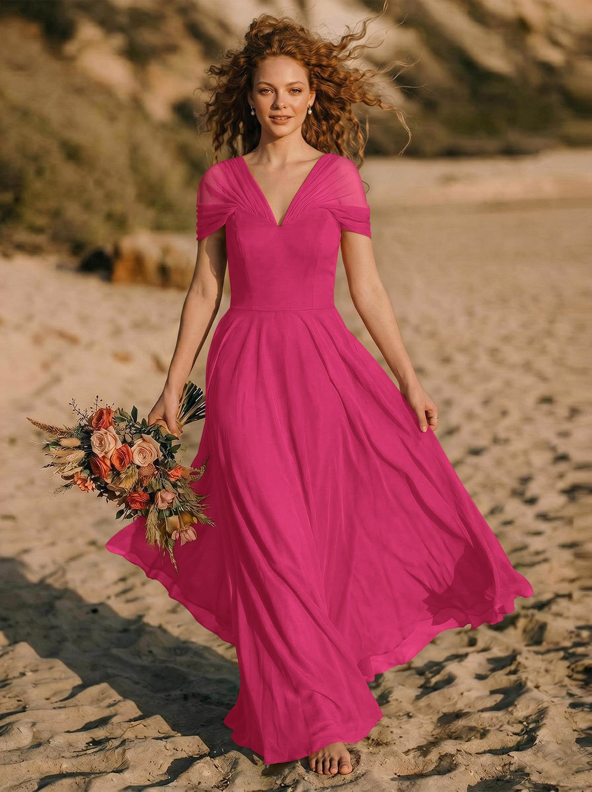 Elegant A-Line V-Neck Sleeveless Floor-Length Chiffon Bridesmaid Dresses, product image 39