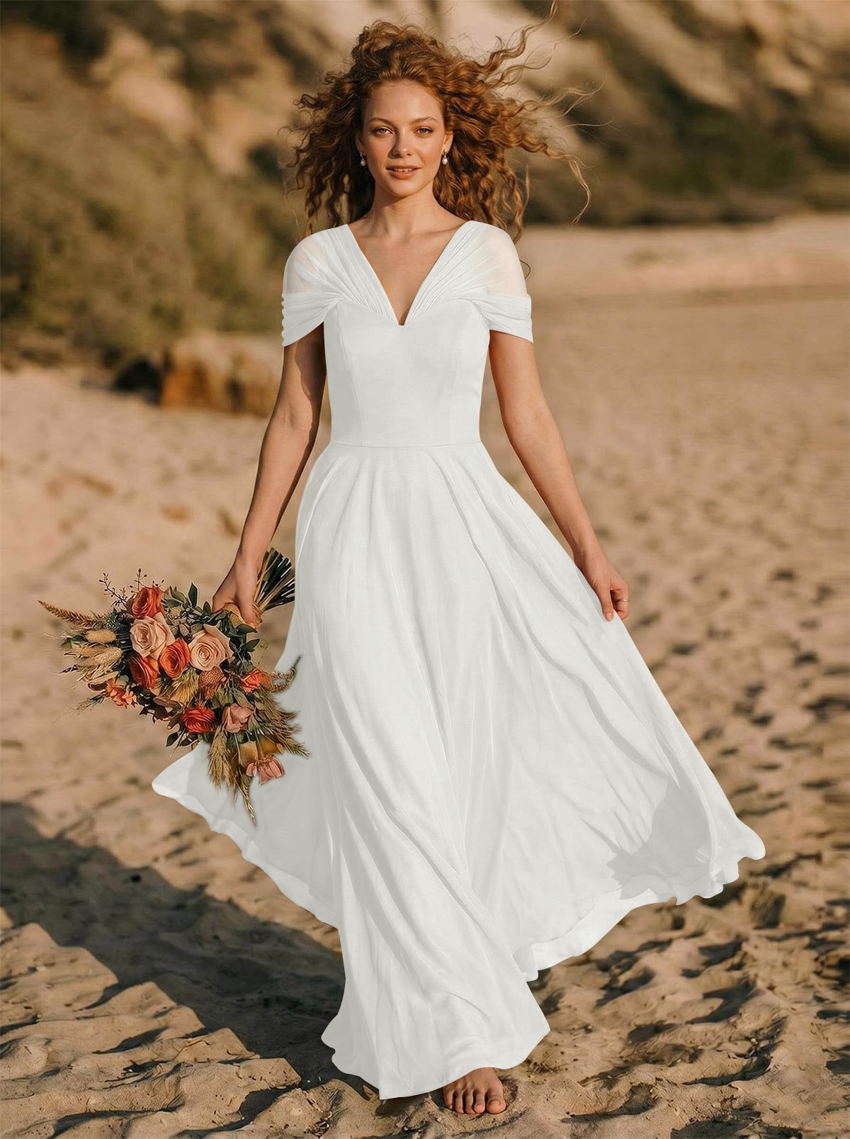 Elegant A-Line V-Neck Sleeveless Floor-Length Chiffon Bridesmaid Dresses, product image 57