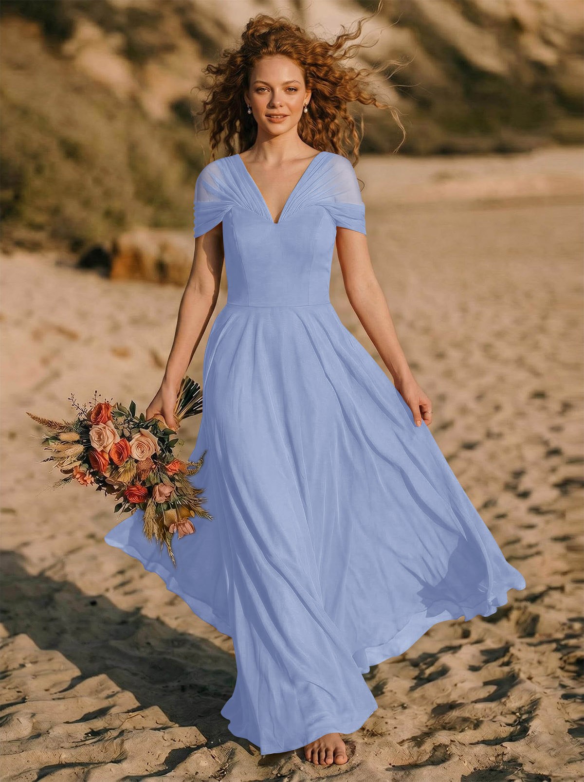 Elegant A-Line V-Neck Sleeveless Floor-Length Chiffon Bridesmaid Dresses, product image 34