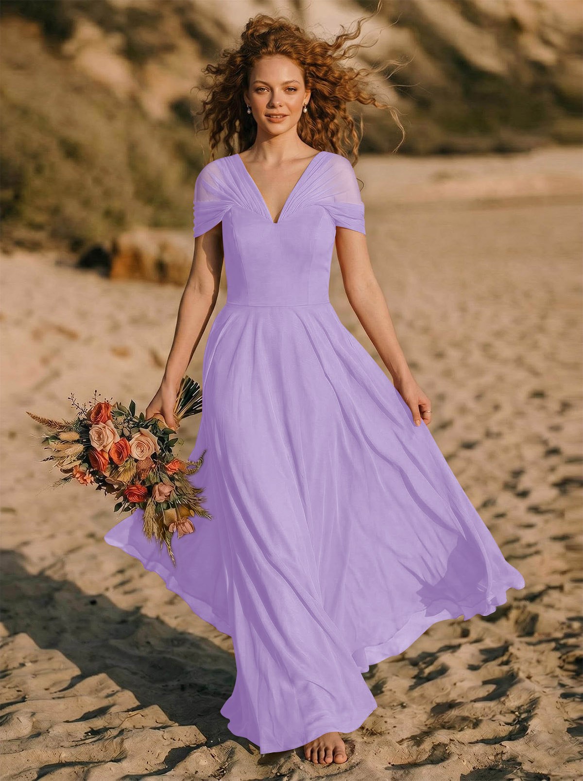 Elegant A-Line V-Neck Sleeveless Floor-Length Chiffon Bridesmaid Dresses, product image 33