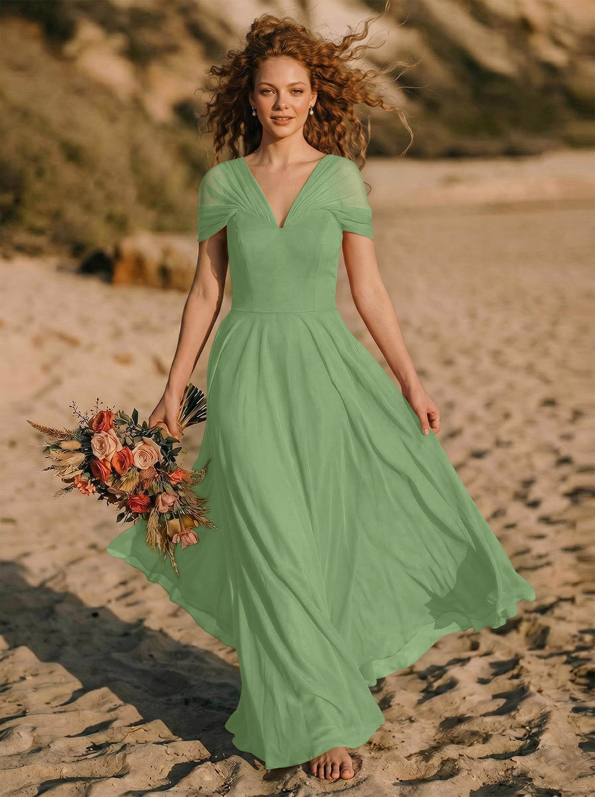 Elegant A-Line V-Neck Sleeveless Floor-Length Chiffon Bridesmaid Dresses, product image 68
