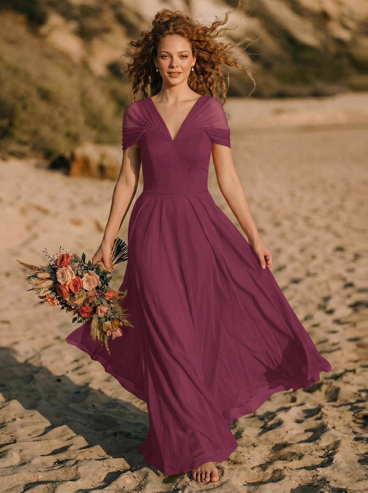 Elegant A-Line V-Neck Sleeveless Floor-Length Chiffon Bridesmaid Dresses, product image 18