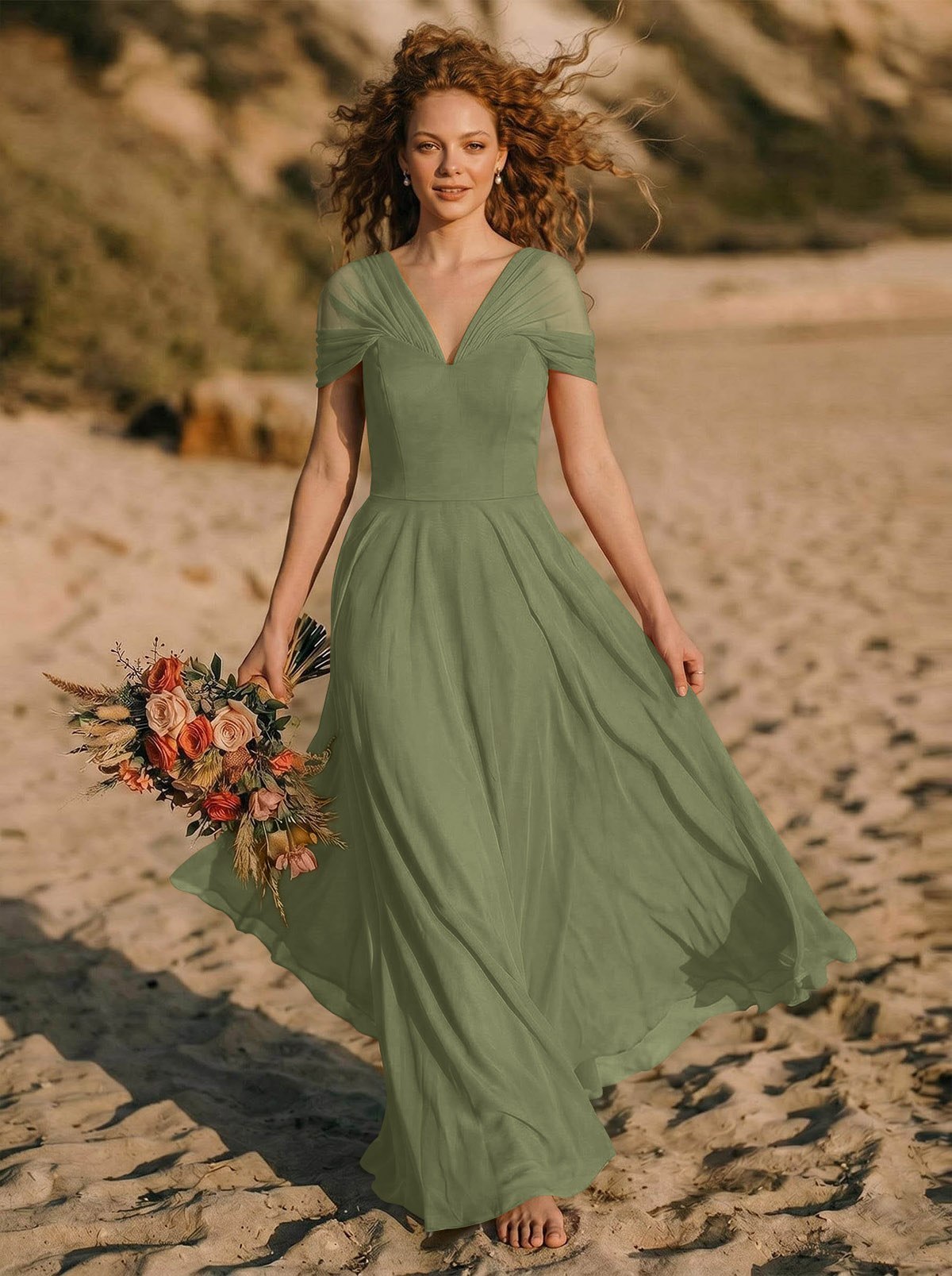 Elegant A-Line V-Neck Sleeveless Floor-Length Chiffon Bridesmaid Dresses, product image 62