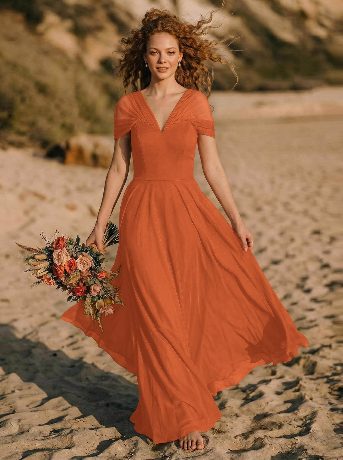 Elegant A-Line V-Neck Sleeveless Floor-Length Chiffon Bridesmaid Dresses, product image 54