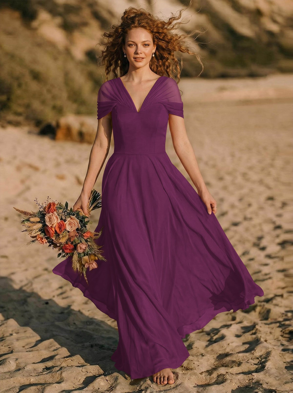 Elegant A-Line V-Neck Sleeveless Floor-Length Chiffon Bridesmaid Dresses, product image 38