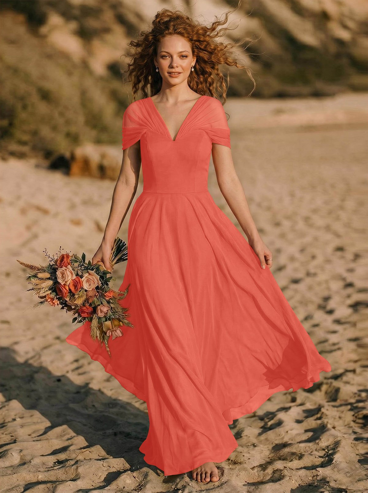 Elegant A-Line V-Neck Sleeveless Floor-Length Chiffon Bridesmaid Dresses, product image 55
