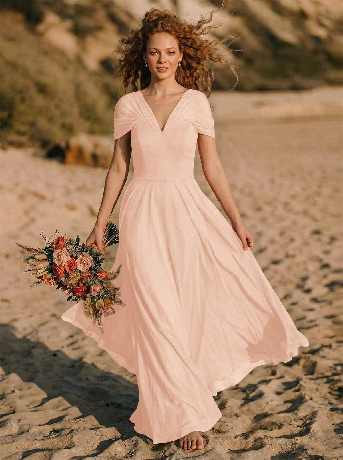 Elegant A-Line V-Neck Sleeveless Floor-Length Chiffon Bridesmaid Dresses, product image 23