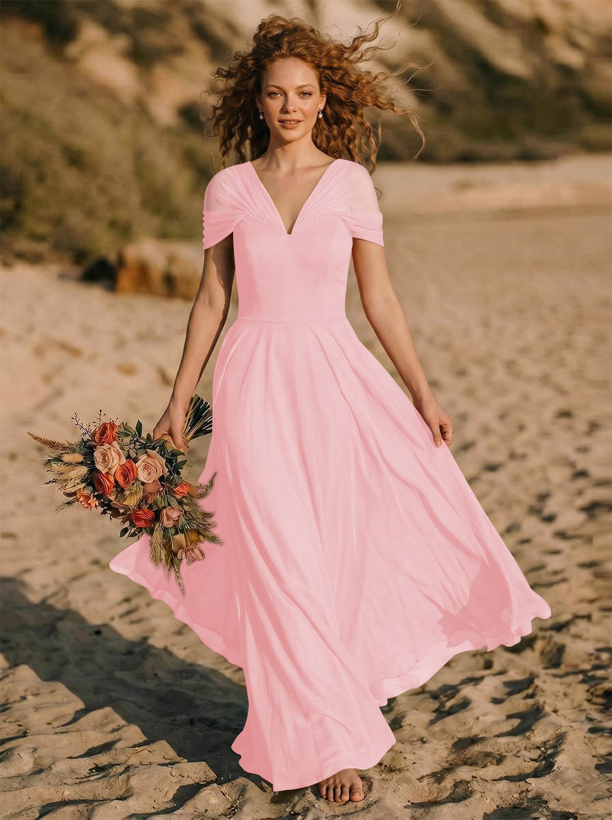 Elegant A-Line V-Neck Sleeveless Floor-Length Chiffon Bridesmaid Dresses, product image 25