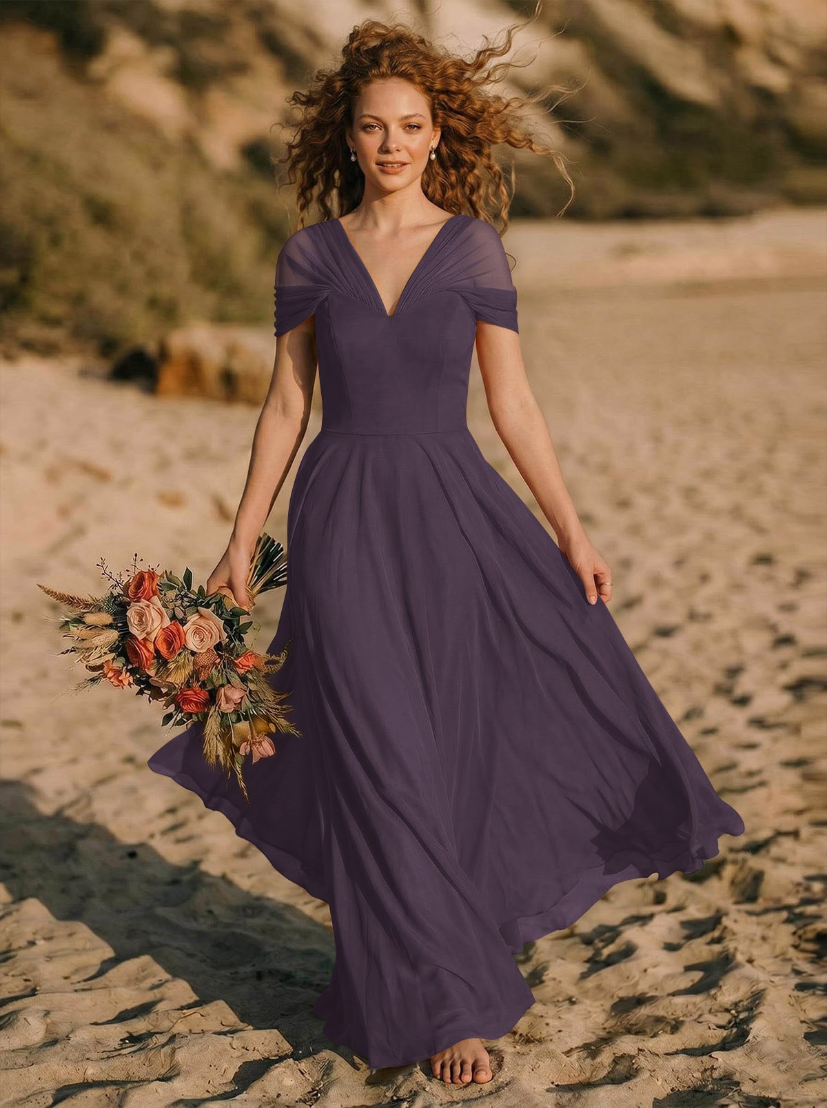 Elegant A-Line V-Neck Sleeveless Floor-Length Chiffon Bridesmaid Dresses, product image 36
