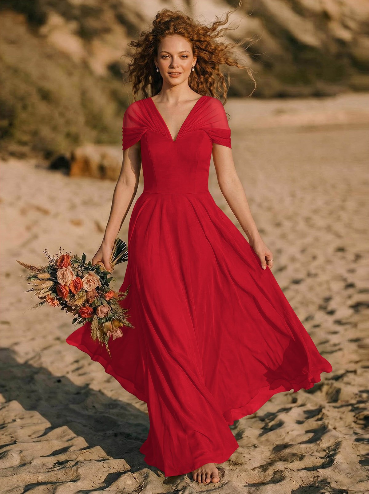 Elegant A-Line V-Neck Sleeveless Floor-Length Chiffon Bridesmaid Dresses, product image 19