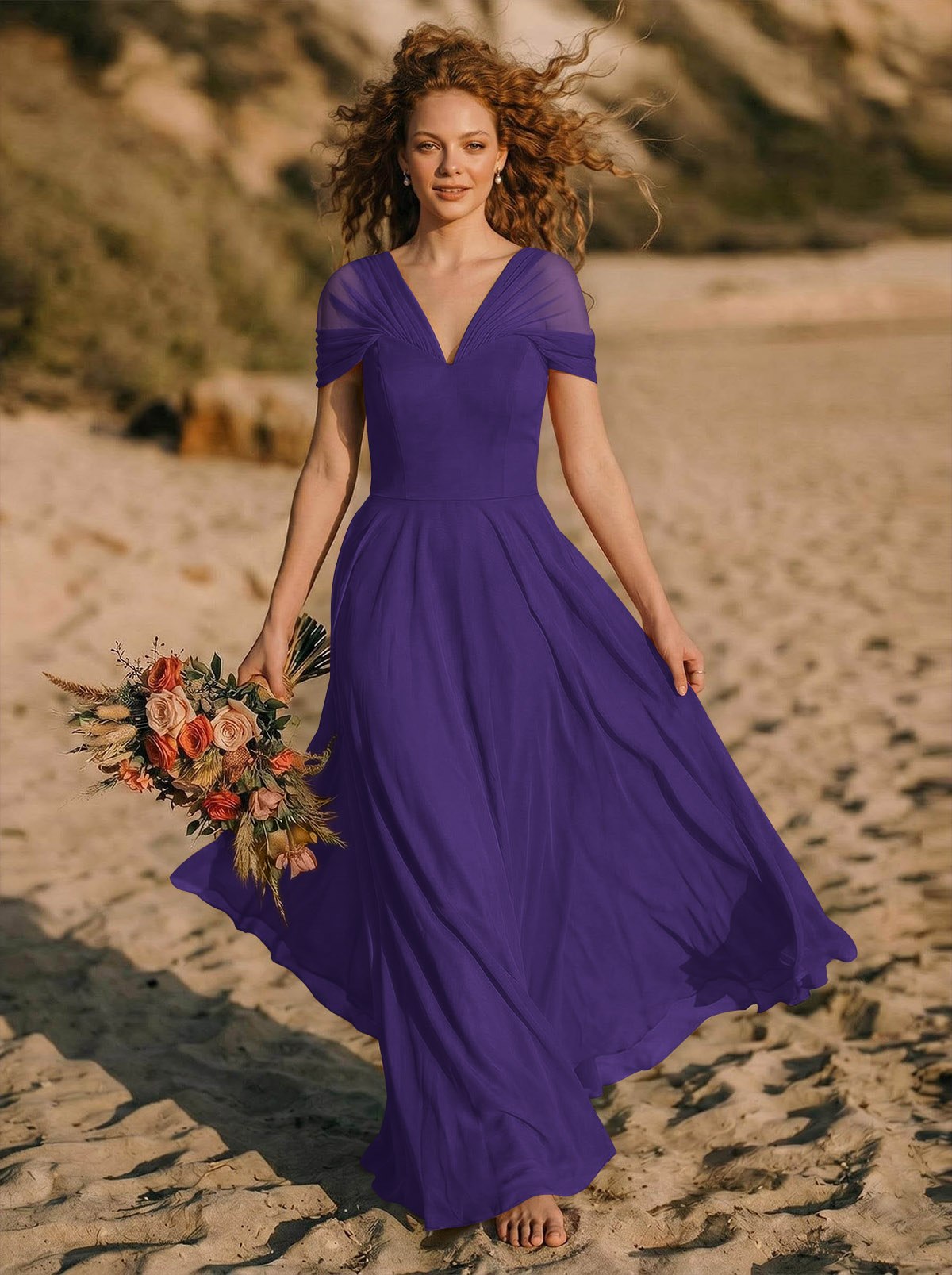 Elegant A-Line V-Neck Sleeveless Floor-Length Chiffon Bridesmaid Dresses, product image 41