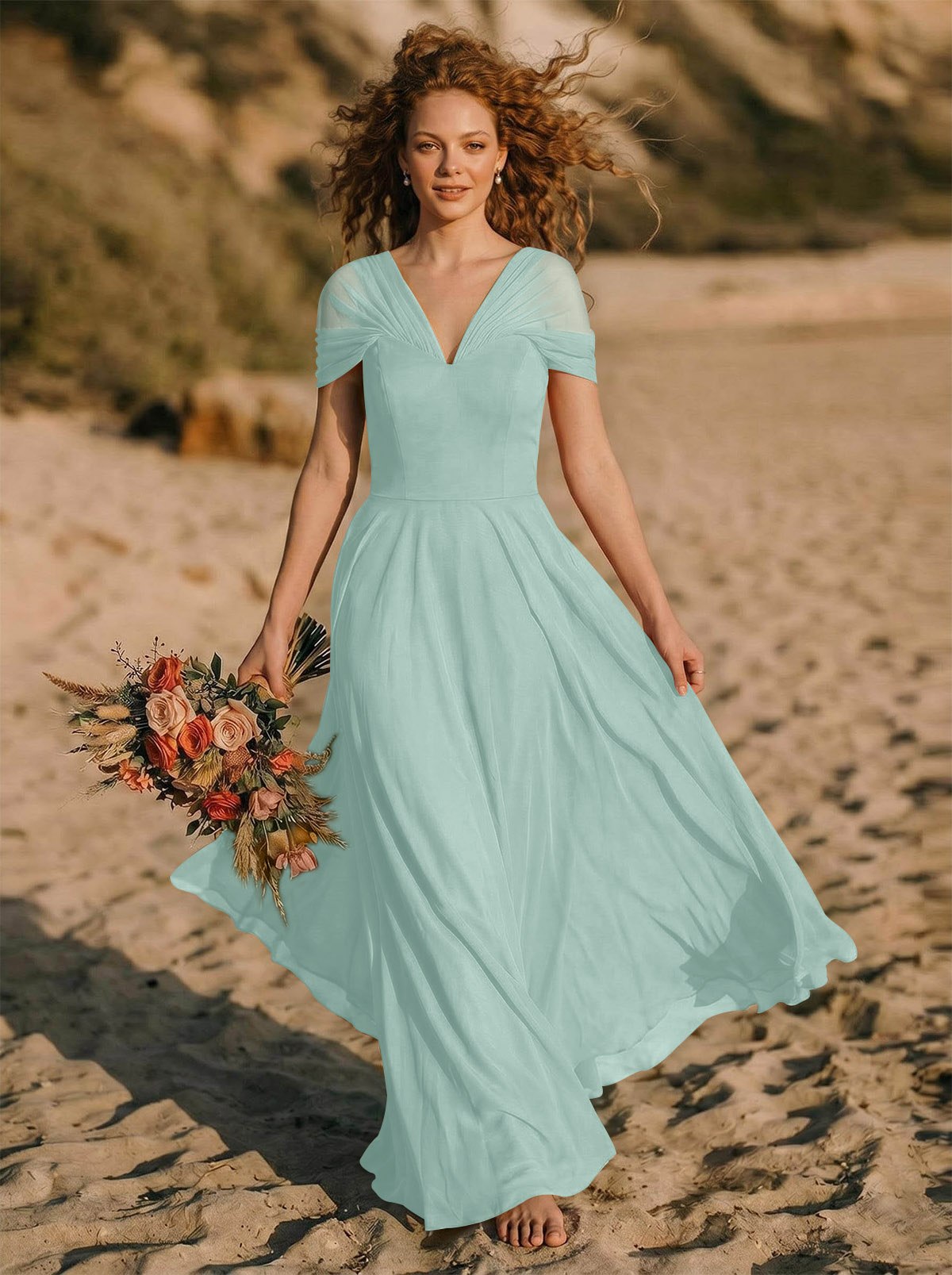 Elegant A-Line V-Neck Sleeveless Floor-Length Chiffon Bridesmaid Dresses, product image 47