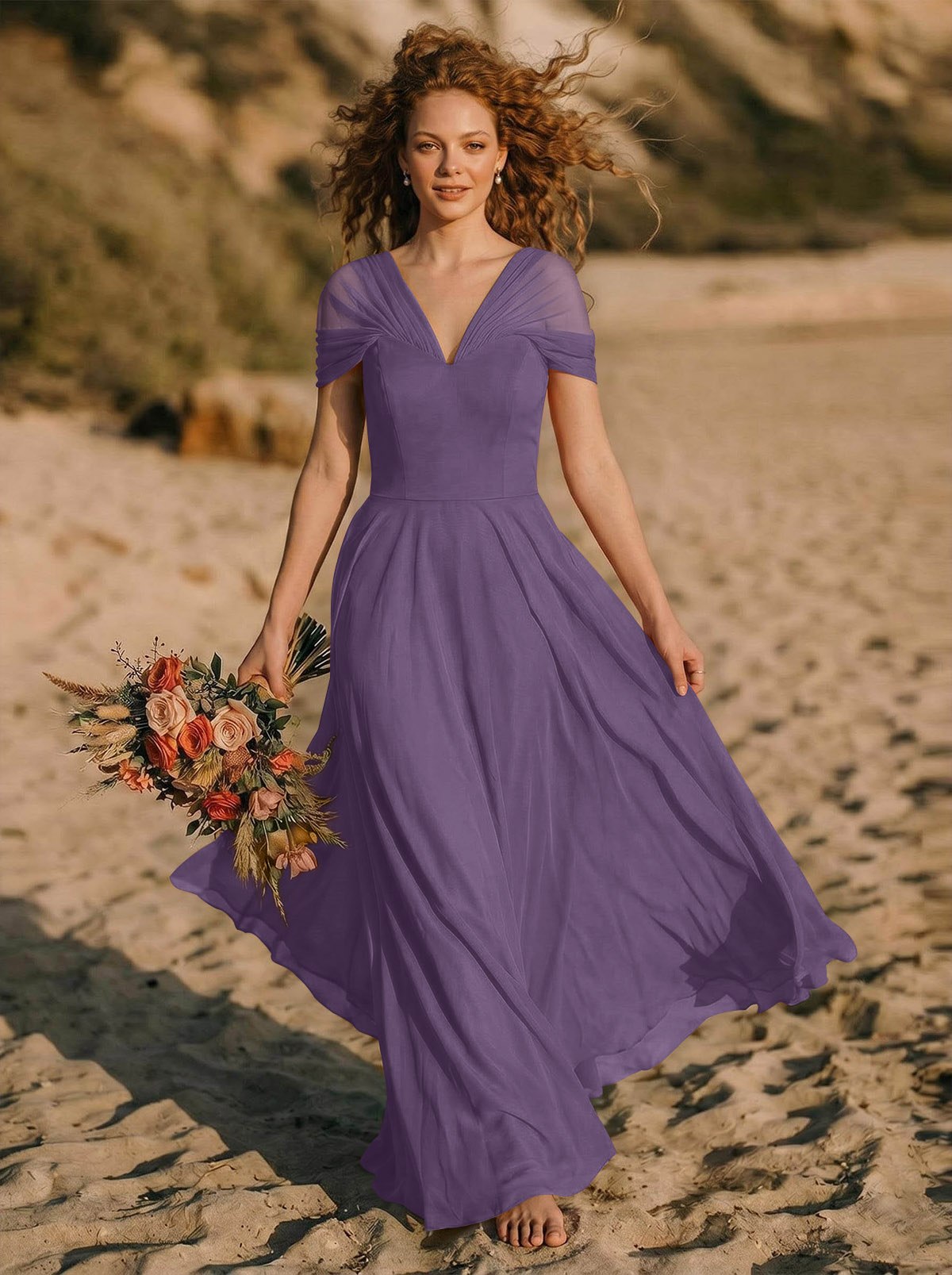 Elegant A-Line V-Neck Sleeveless Floor-Length Chiffon Bridesmaid Dresses, product image 35