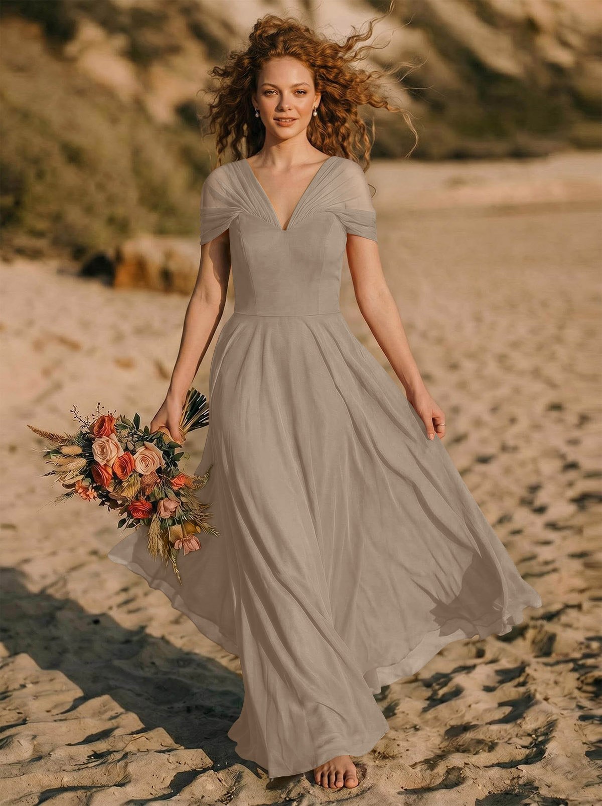 Elegant A-Line V-Neck Sleeveless Floor-Length Chiffon Bridesmaid Dresses, product image 51