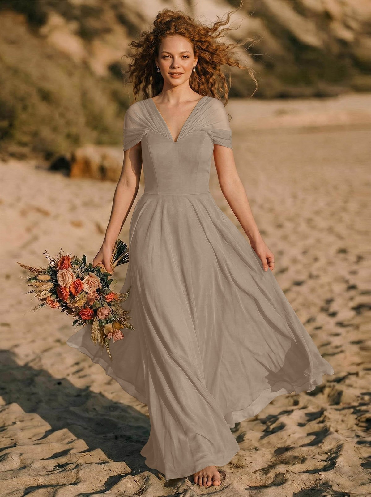Elegant A-Line V-Neck Sleeveless Floor-Length Chiffon Bridesmaid Dresses, product image 51