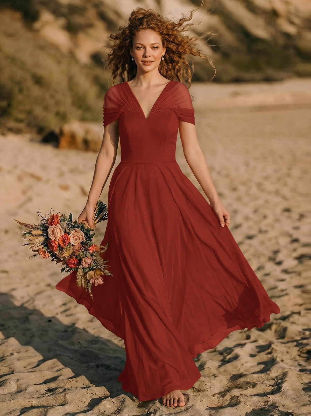 Elegant A-Line V-Neck Sleeveless Floor-Length Chiffon Bridesmaid Dresses, product image 20