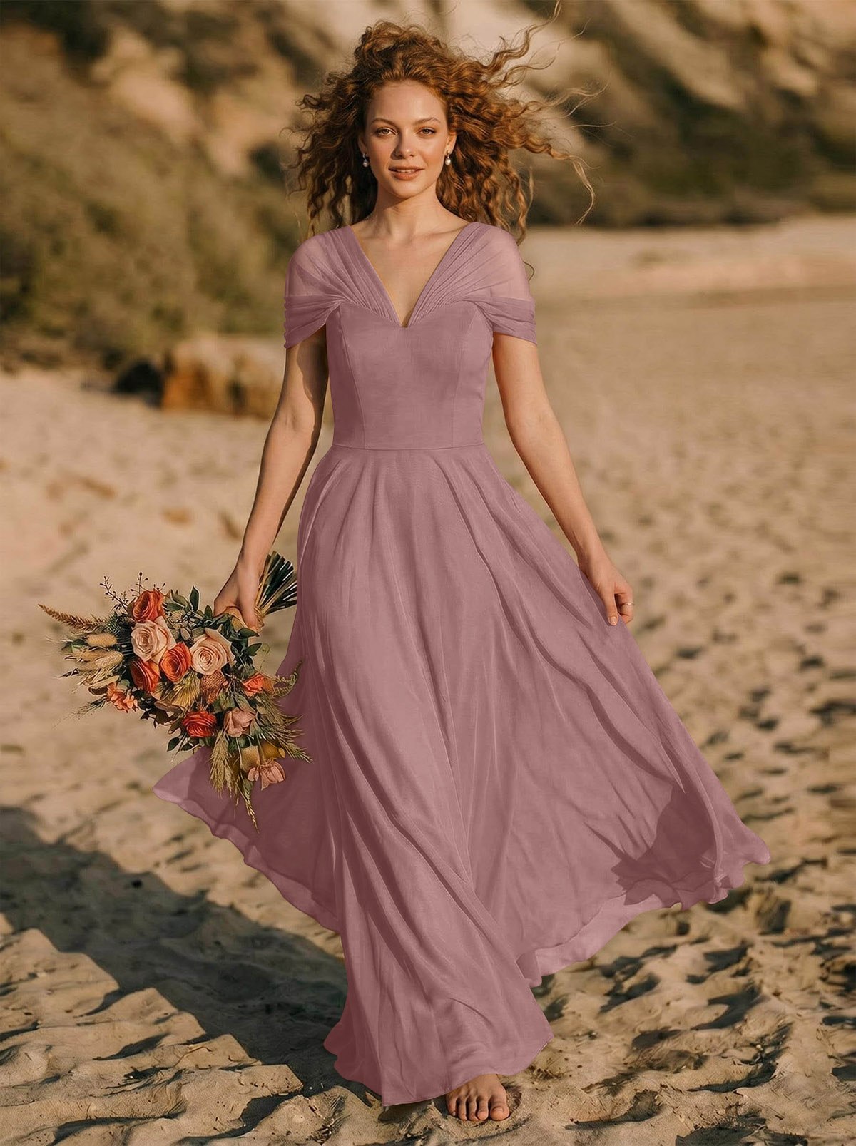 Elegant A-Line V-Neck Sleeveless Floor-Length Chiffon Bridesmaid Dresses, product image 31