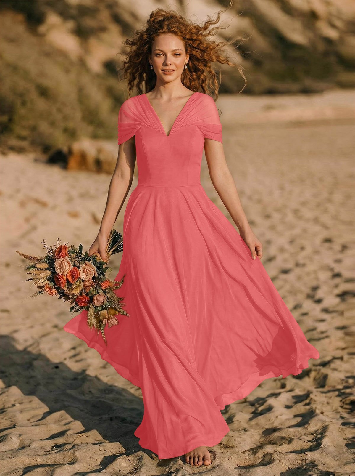 Elegant A-Line V-Neck Sleeveless Floor-Length Chiffon Bridesmaid Dresses, product image 21
