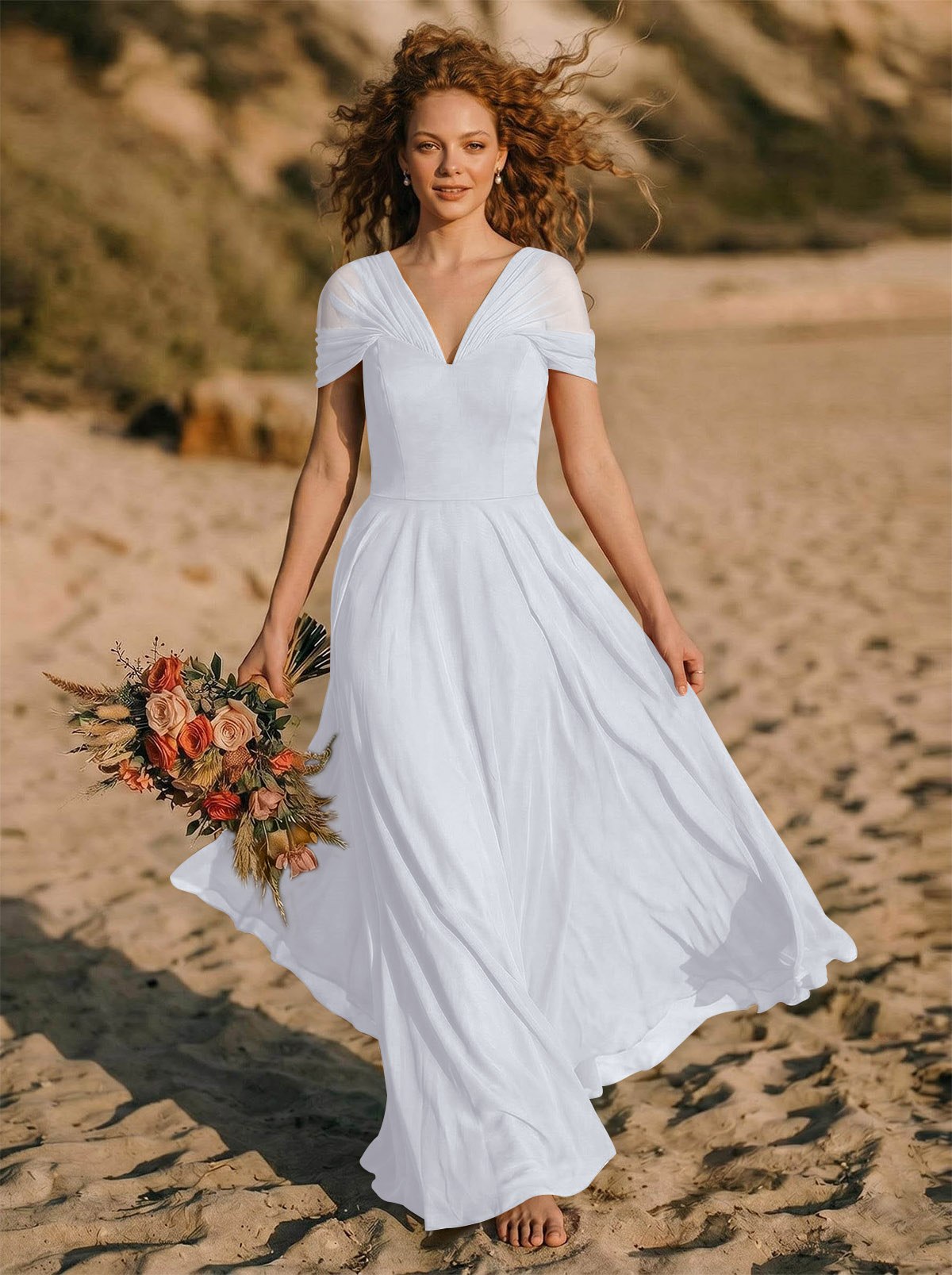 Elegant A-Line V-Neck Sleeveless Floor-Length Chiffon Bridesmaid Dresses, product image 58