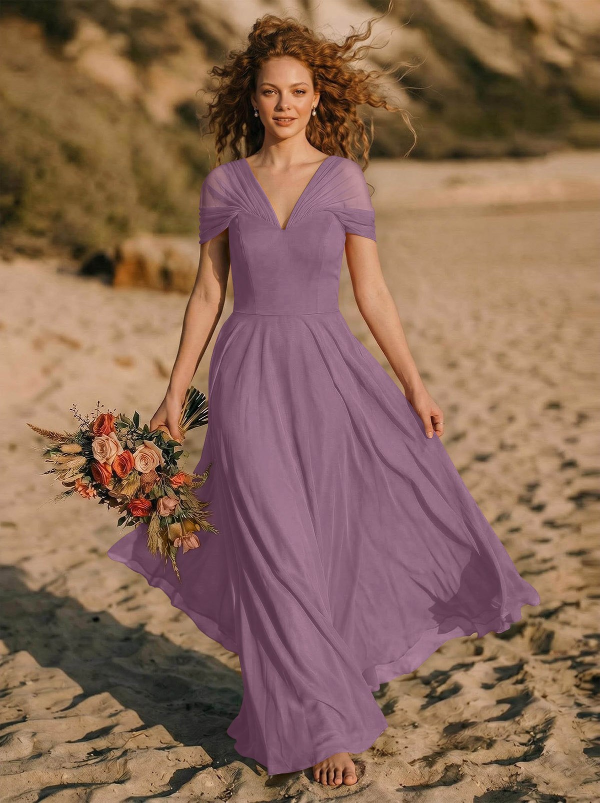 Elegant A-Line V-Neck Sleeveless Floor-Length Chiffon Bridesmaid Dresses, product image 30
