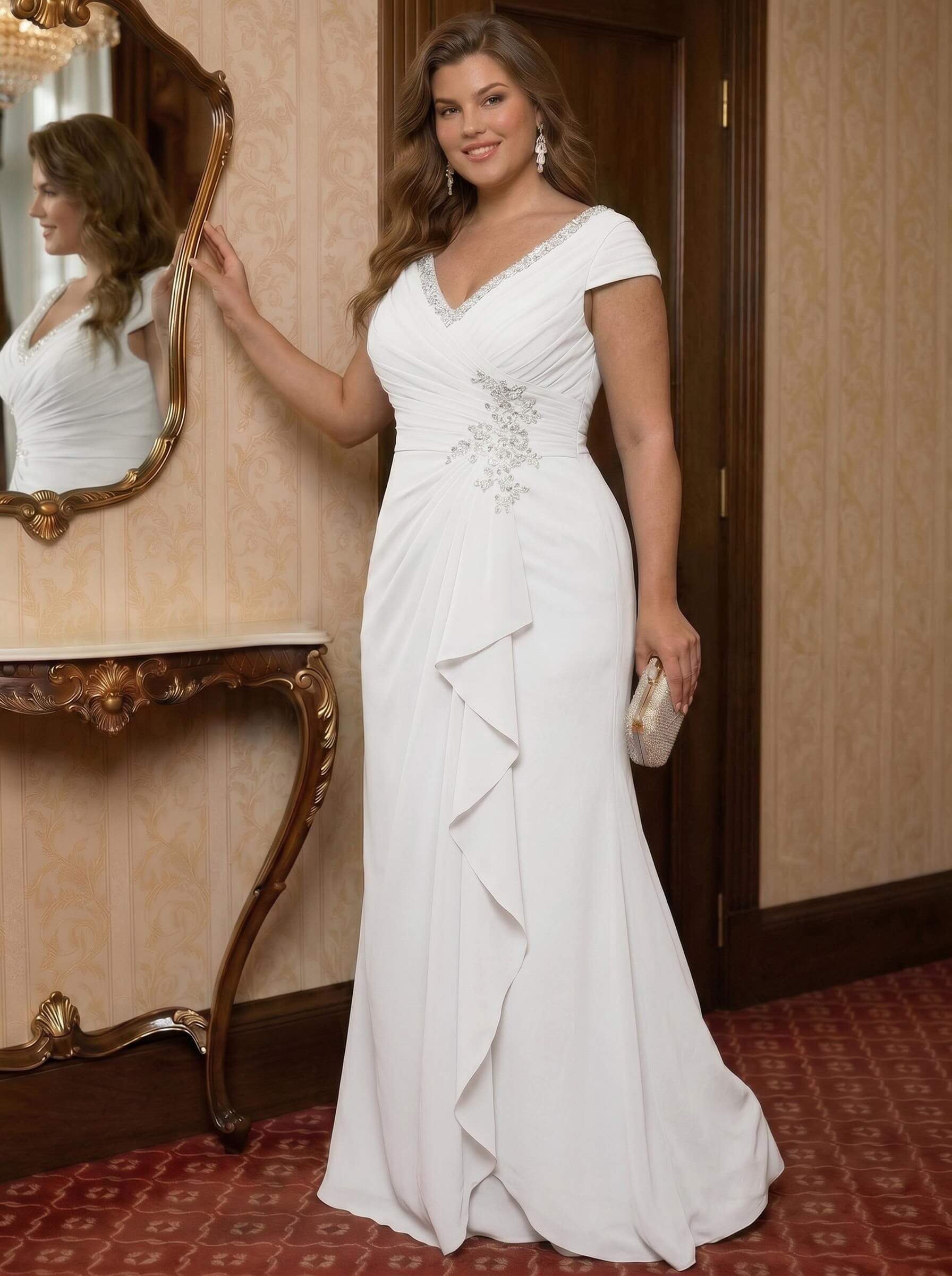 Sheath/Column V-Neck Floor-Length Chiffon Mother of the Bride Dresses With Appliques Lace