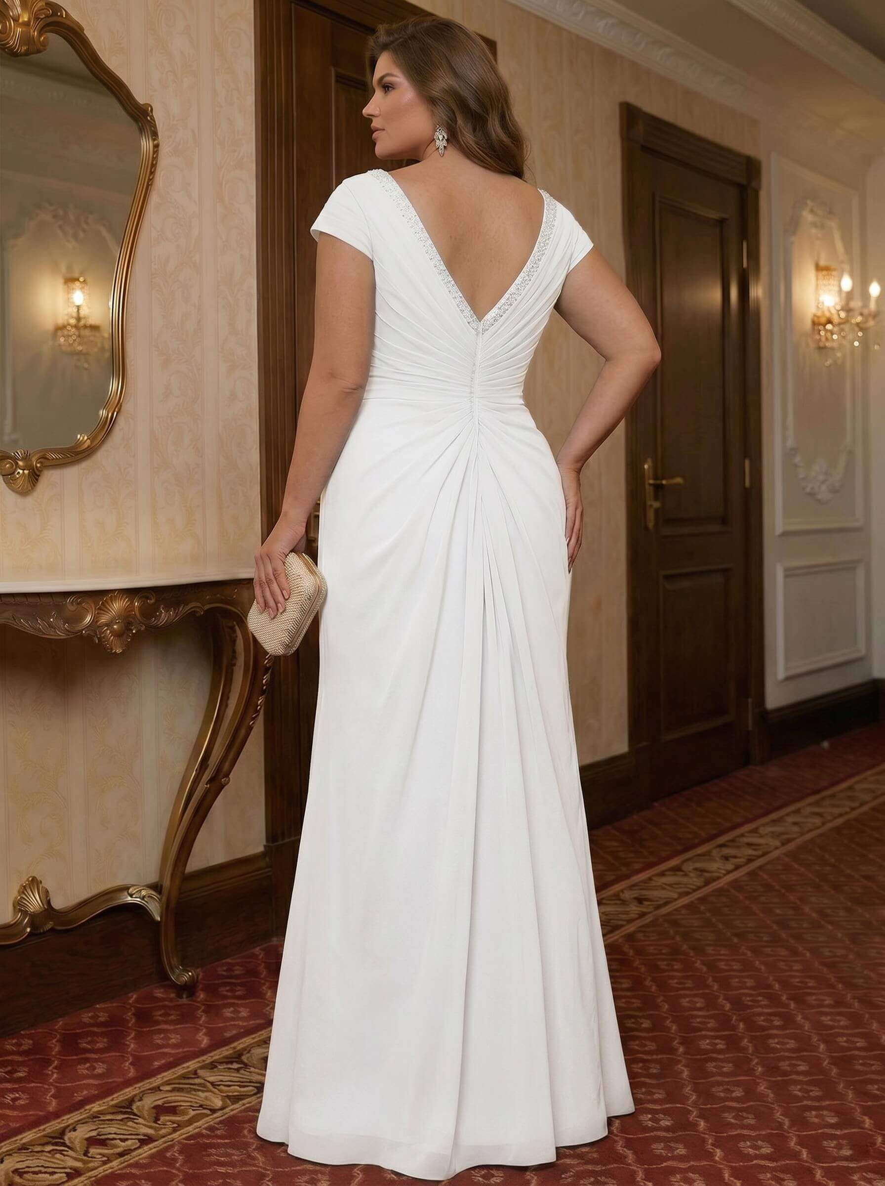 Sheath/Column V-Neck Floor-Length Chiffon Mother of the Bride Dresses With Appliques Lace