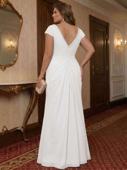 Sheath/Column V-Neck Floor-Length Chiffon Mother of the Bride Dresses With Appliques Lace