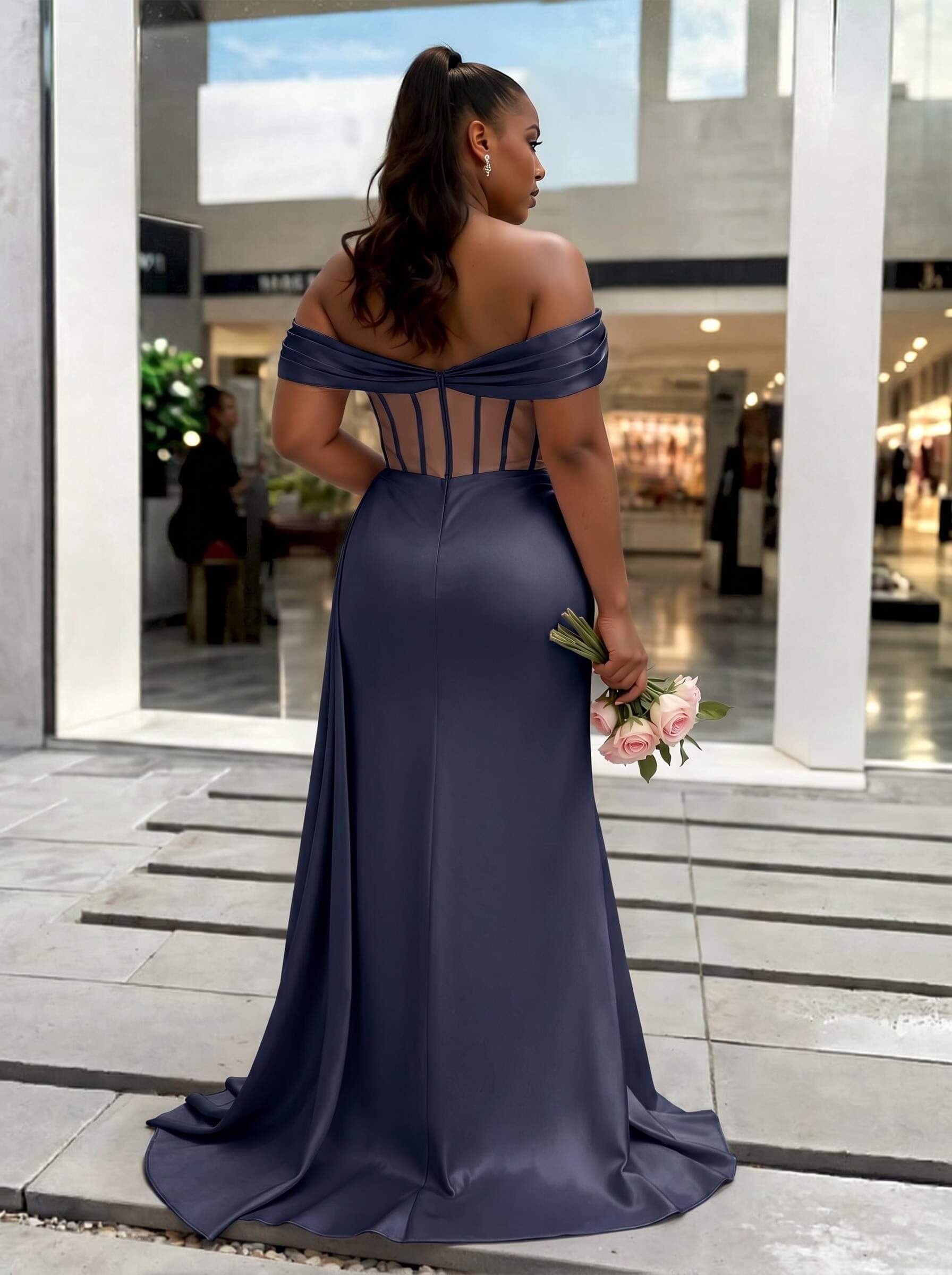 Sheath/Column Off-The-Shoulder Sleeveless Sweep Train Charmeuse Bridesmaid Dresses With High Split