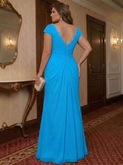 Sheath/Column V-Neck Floor-Length Chiffon Mother of the Bride Dresses With Appliques Lace