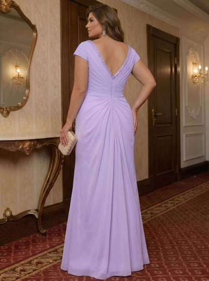 Sheath/Column V-Neck Floor-Length Chiffon Mother of the Bride Dresses With Appliques Lace