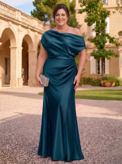 Sheath/Column Asymmetrical Sleeveless Floor-Length Matte Satin Mother Of The Bride Dresses