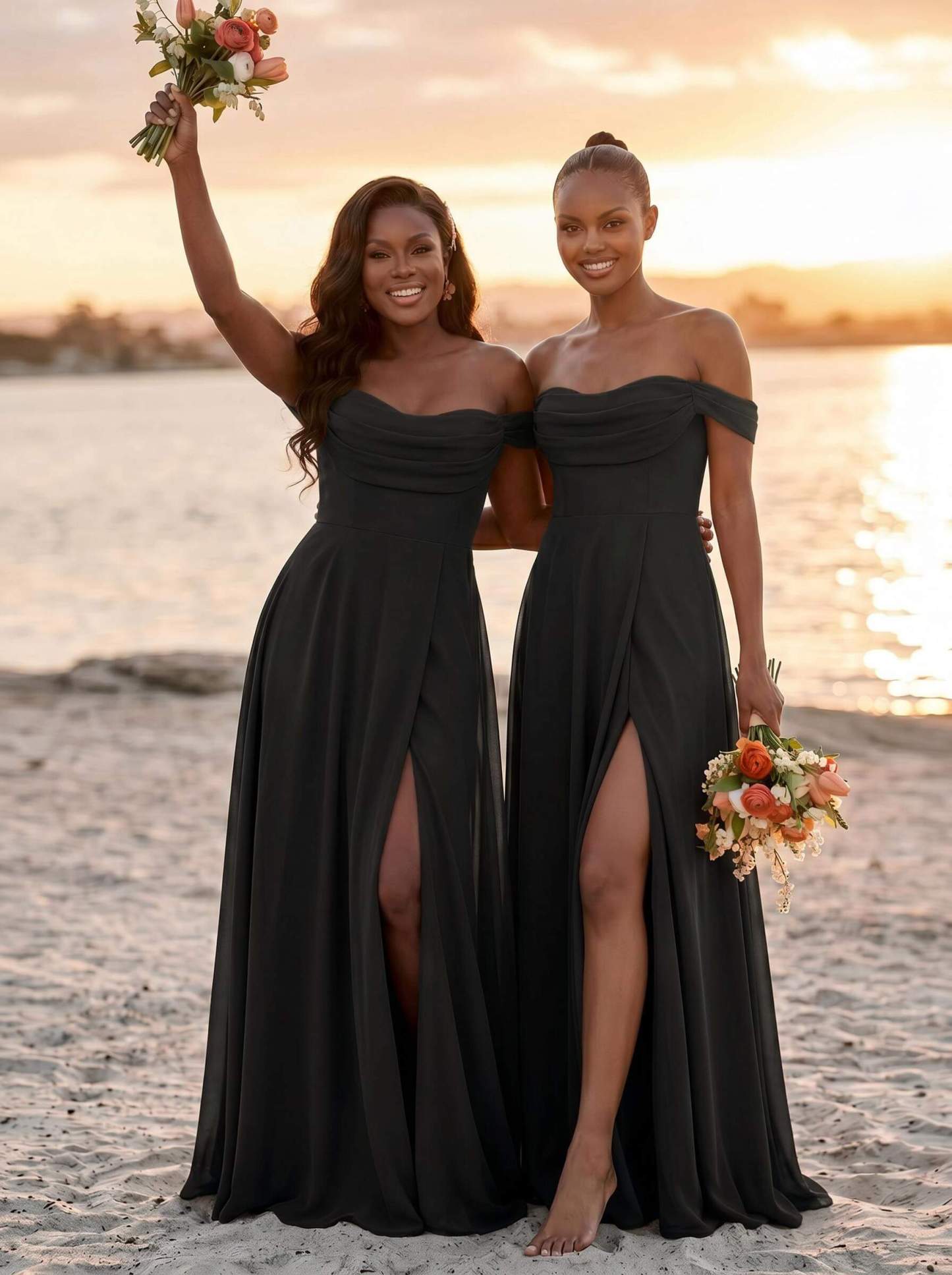 A-Line Off-The-Shoulder Sleeveless Floor-Length Chiffon Bridesmaid Dresses With Split Front, product image 62