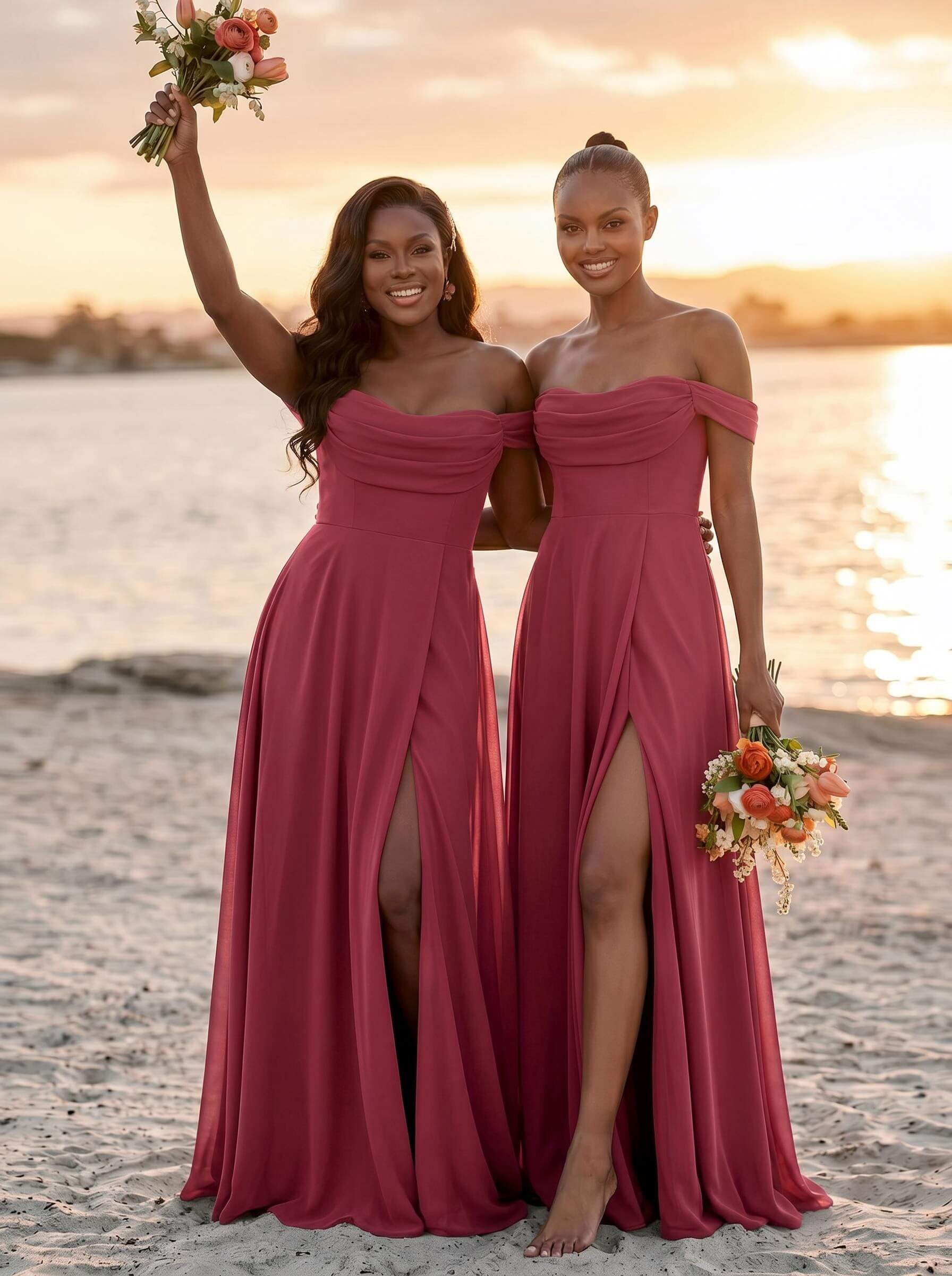 A-Line Off-The-Shoulder Sleeveless Floor-Length Chiffon Bridesmaid Dresses With Split Front, product image 19
