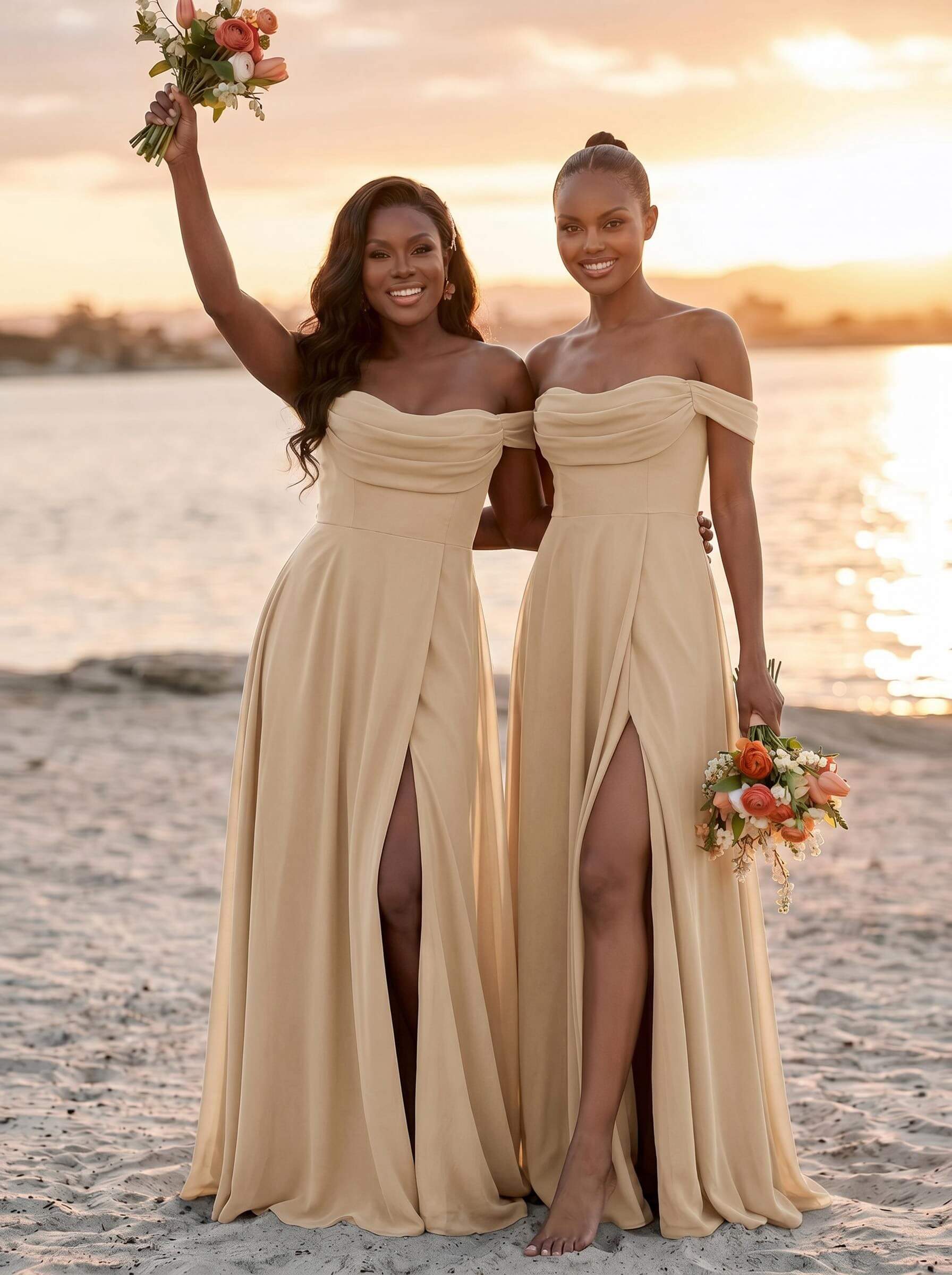 A-Line Off-The-Shoulder Sleeveless Floor-Length Chiffon Bridesmaid Dresses With Split Front, product image 52