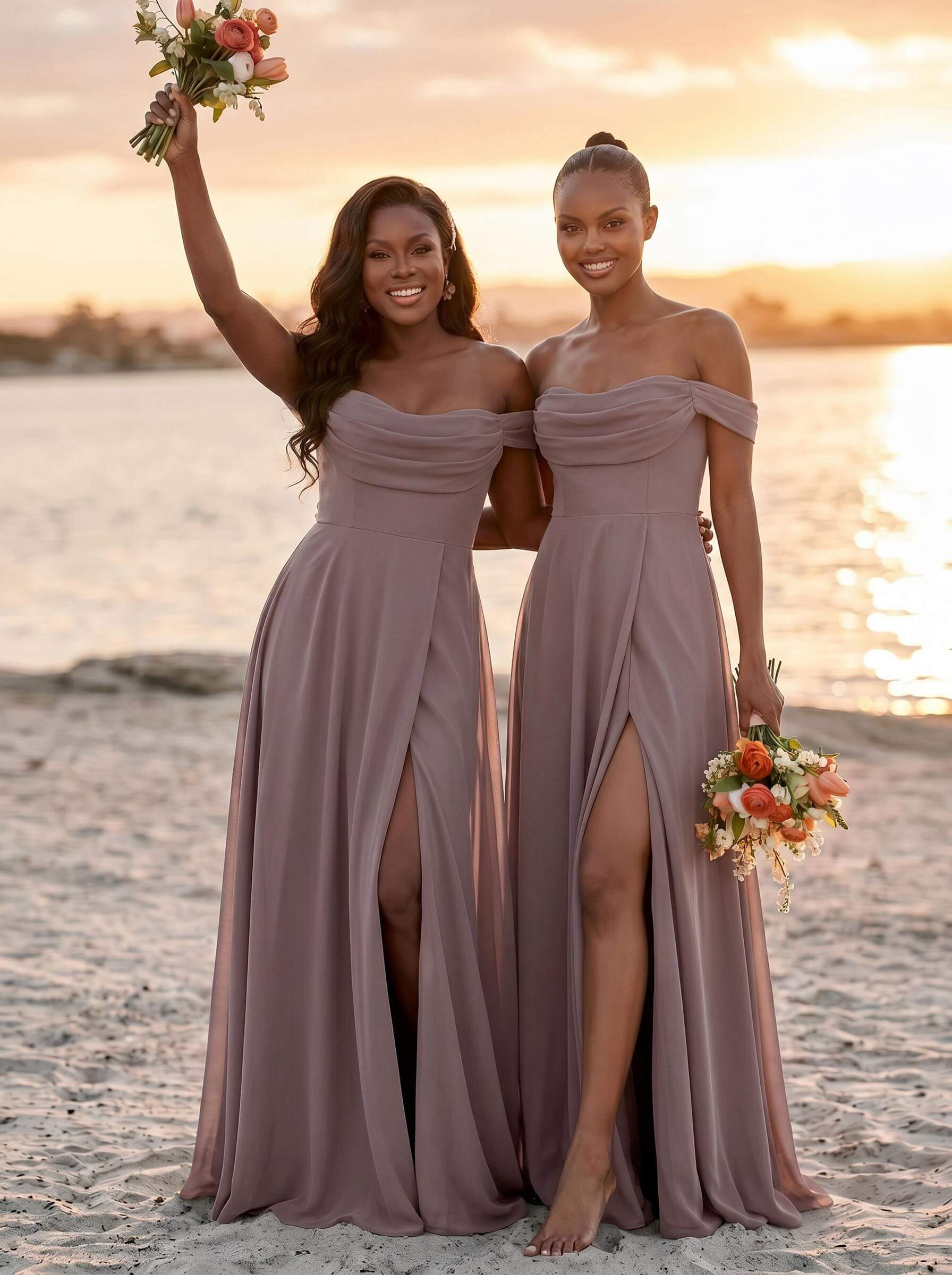 A-Line Off-The-Shoulder Sleeveless Floor-Length Chiffon Bridesmaid Dresses With Split Front, product image 31