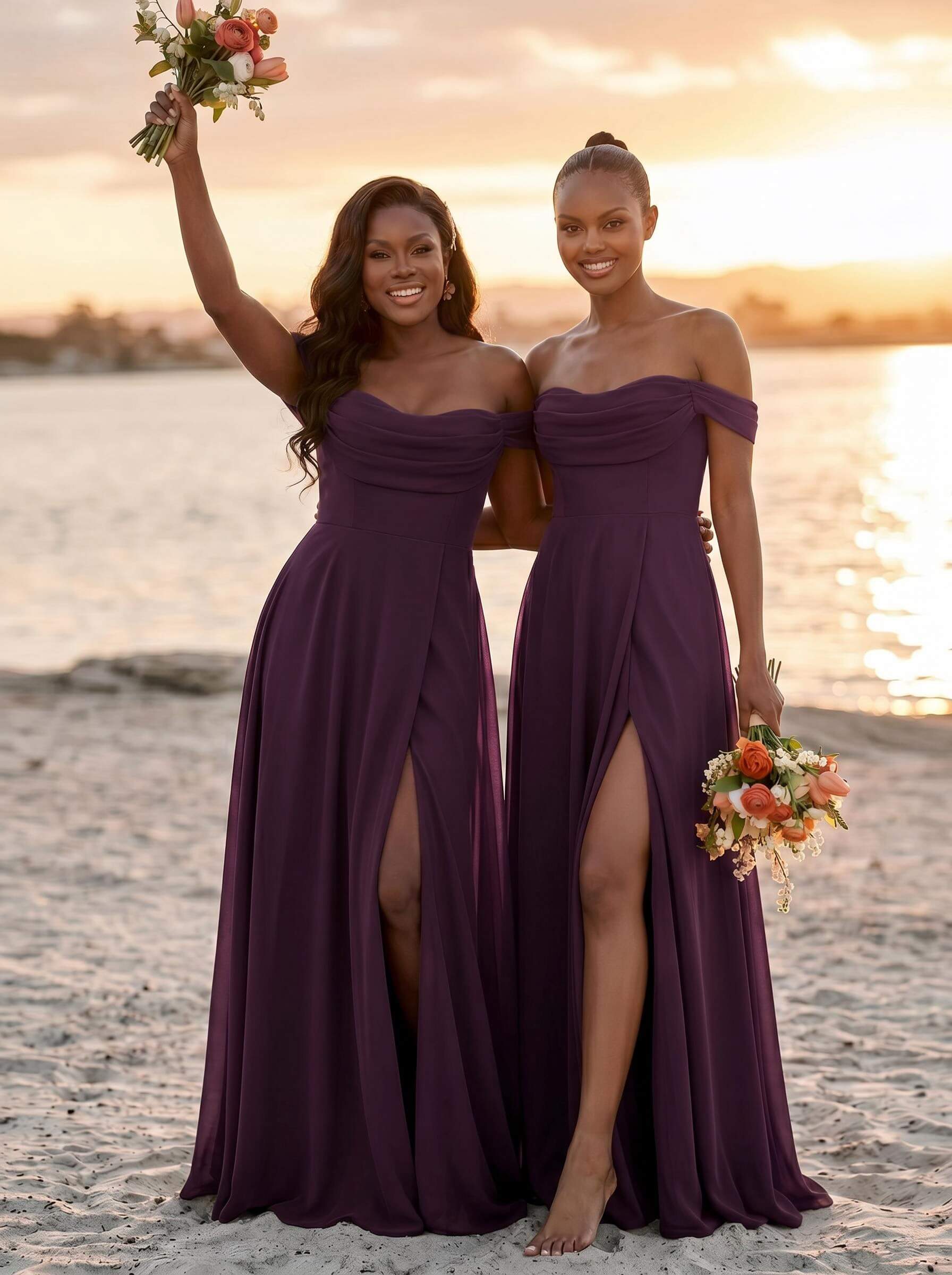 A-Line Off-The-Shoulder Sleeveless Floor-Length Chiffon Bridesmaid Dresses With Split Front, product image 39