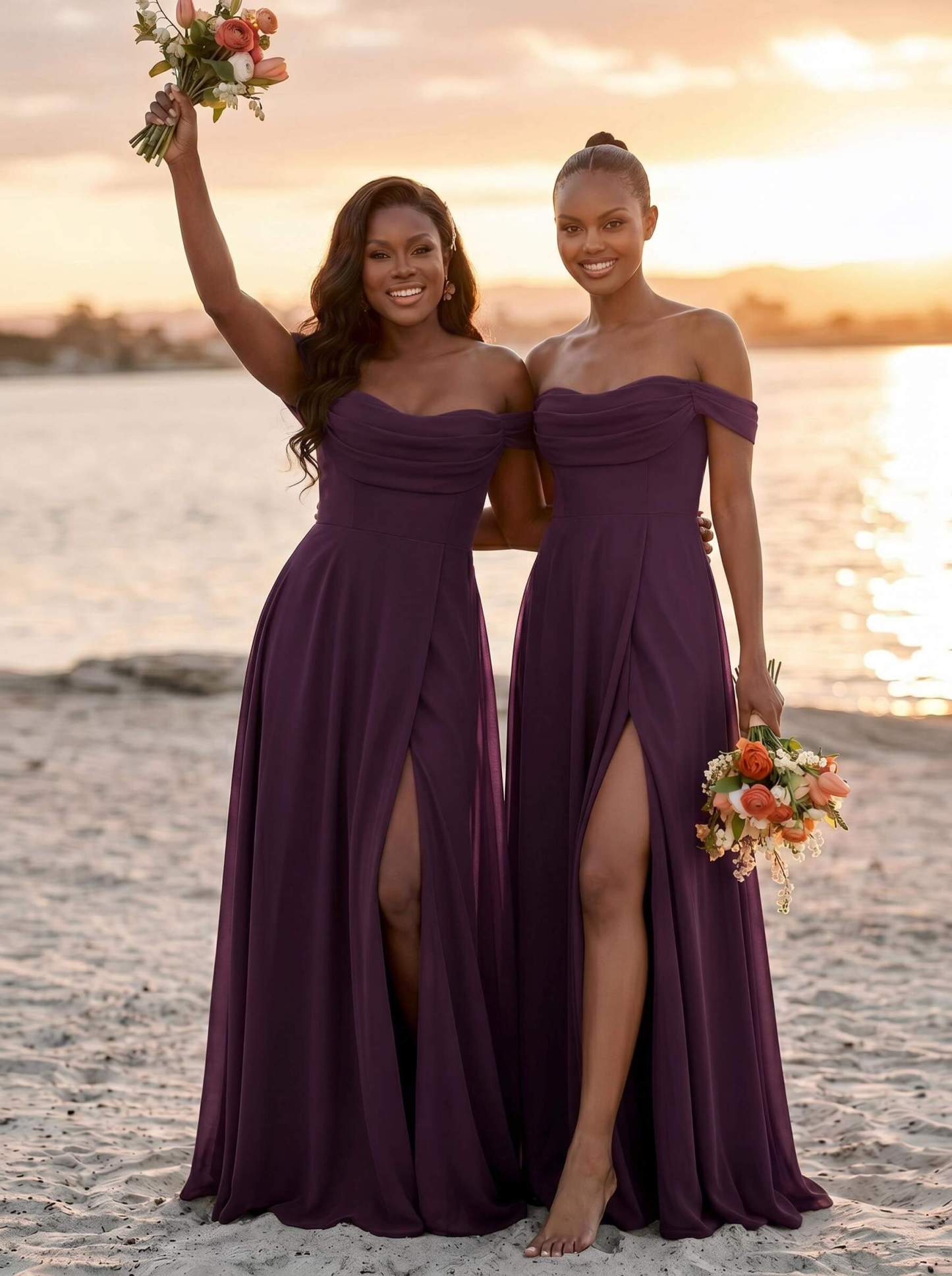A-Line Off-The-Shoulder Sleeveless Floor-Length Chiffon Bridesmaid Dresses With Split Front, product image 39