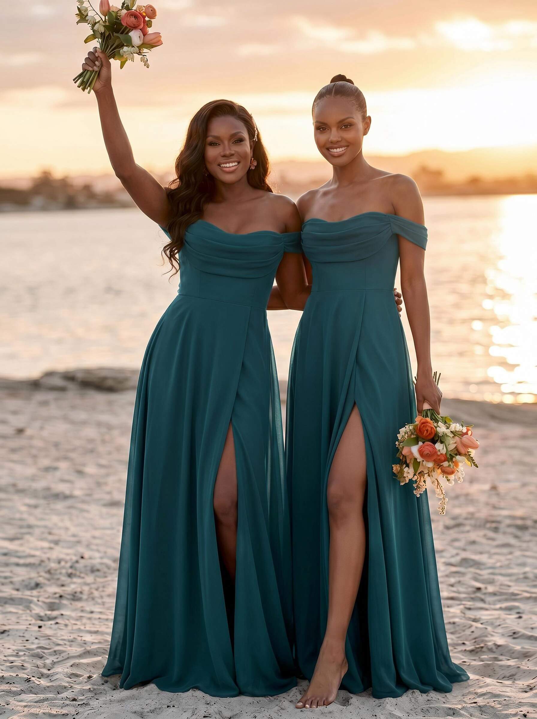 A-Line Off-The-Shoulder Sleeveless Floor-Length Chiffon Bridesmaid Dresses With Split Front, product image 10