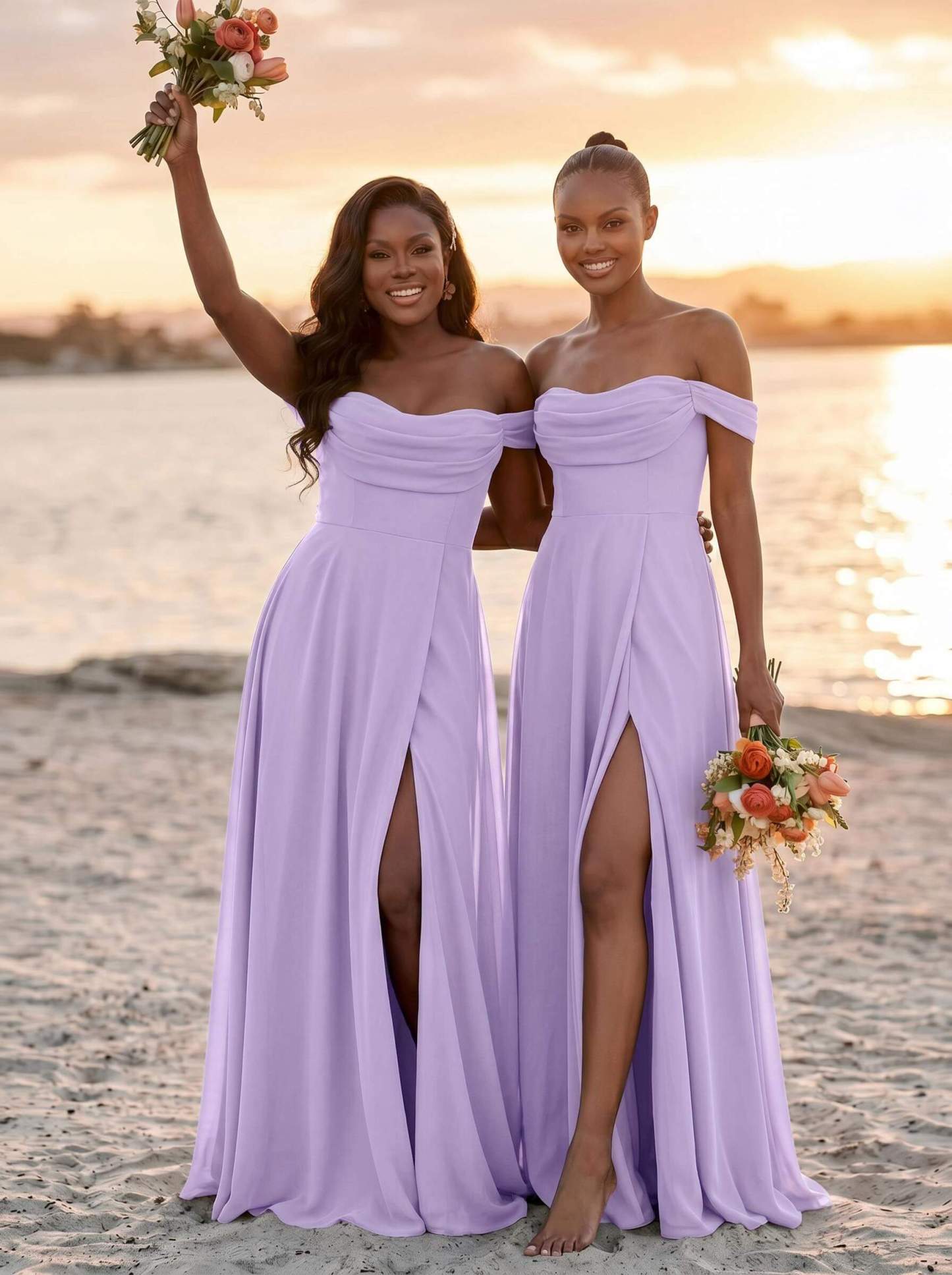 A-Line Off-The-Shoulder Sleeveless Floor-Length Chiffon Bridesmaid Dresses With Split Front, product image 35