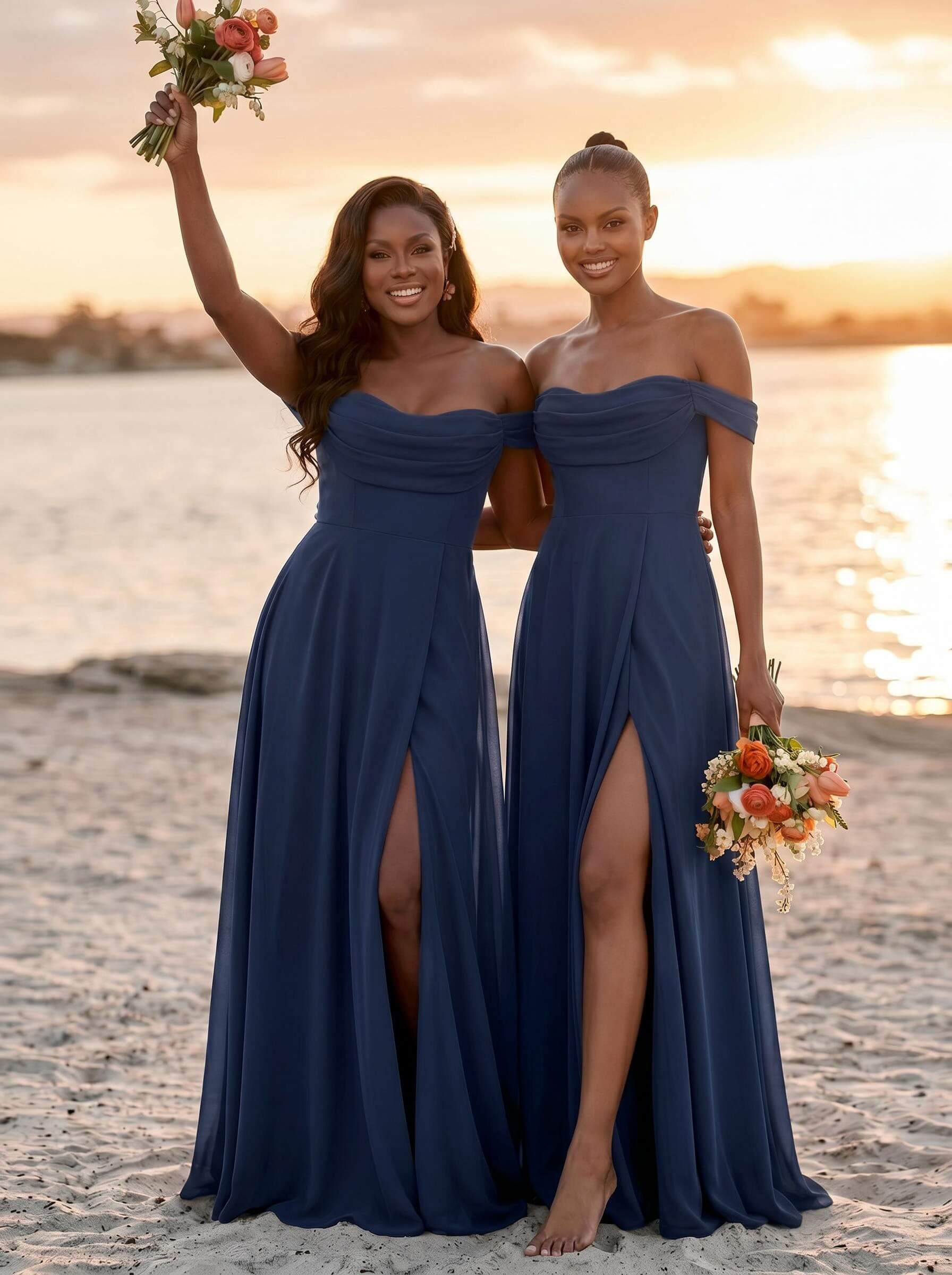 A-Line Off-The-Shoulder Sleeveless Floor-Length Chiffon Bridesmaid Dresses With Split Front, product image 6