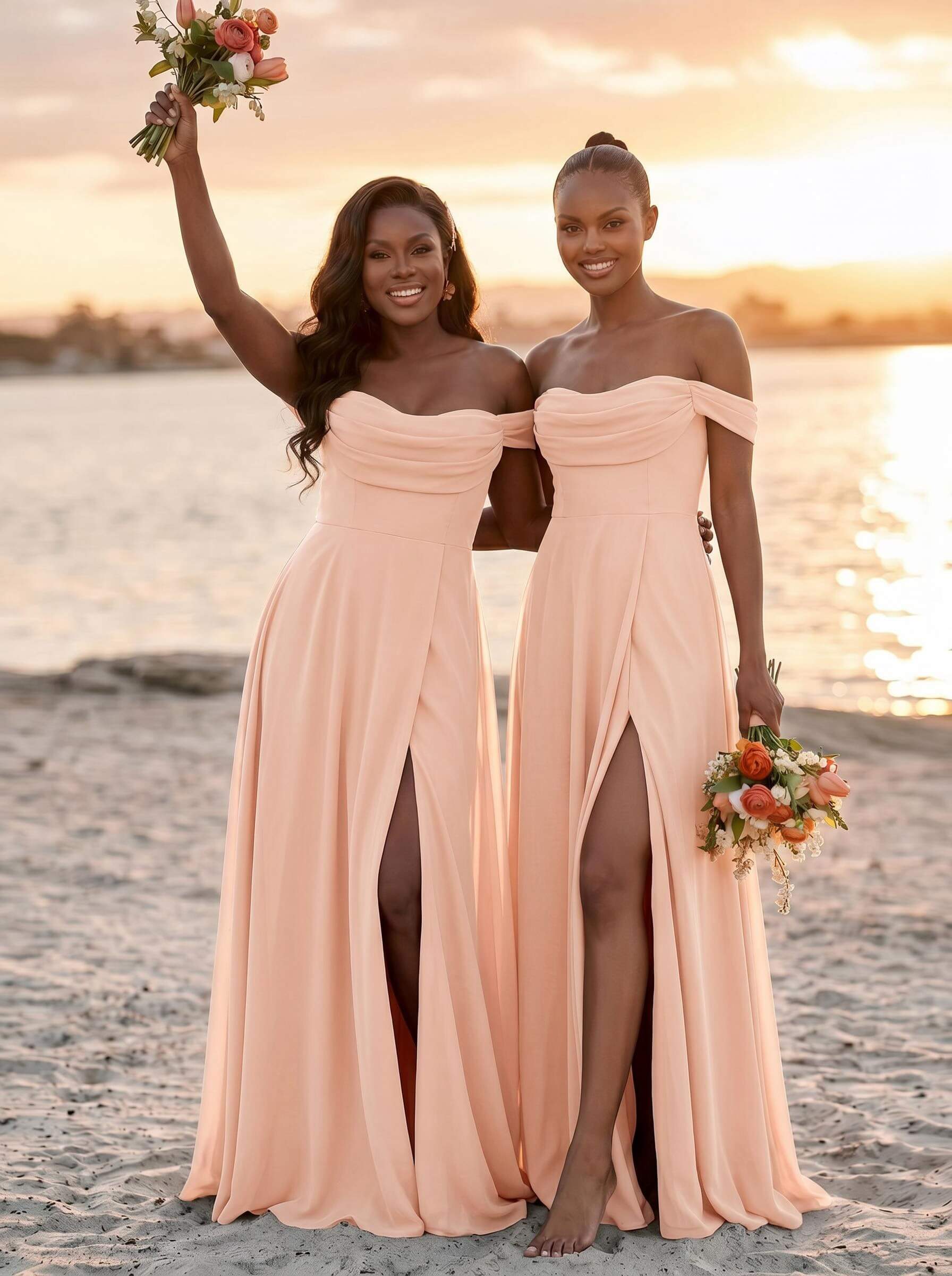A-Line Off-The-Shoulder Sleeveless Floor-Length Chiffon Bridesmaid Dresses With Split Front, product image 25