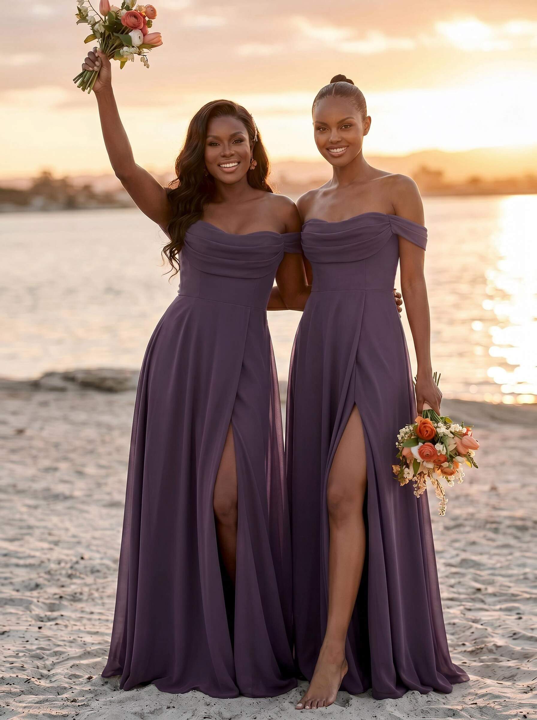 A-Line Off-The-Shoulder Sleeveless Floor-Length Chiffon Bridesmaid Dresses With Split Front, product image 38