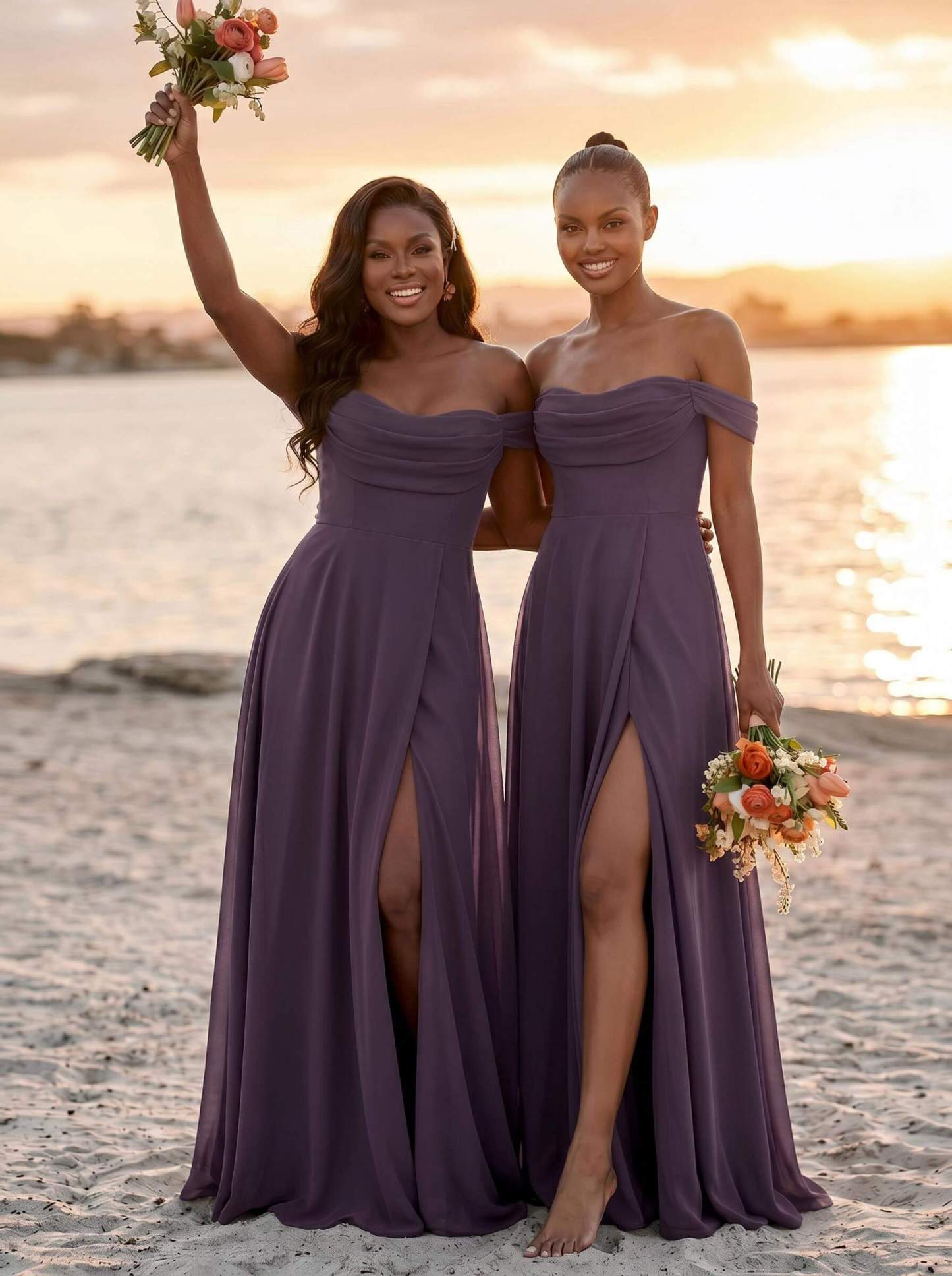 A-Line Off-The-Shoulder Sleeveless Floor-Length Chiffon Bridesmaid Dresses With Split Front, product image 38