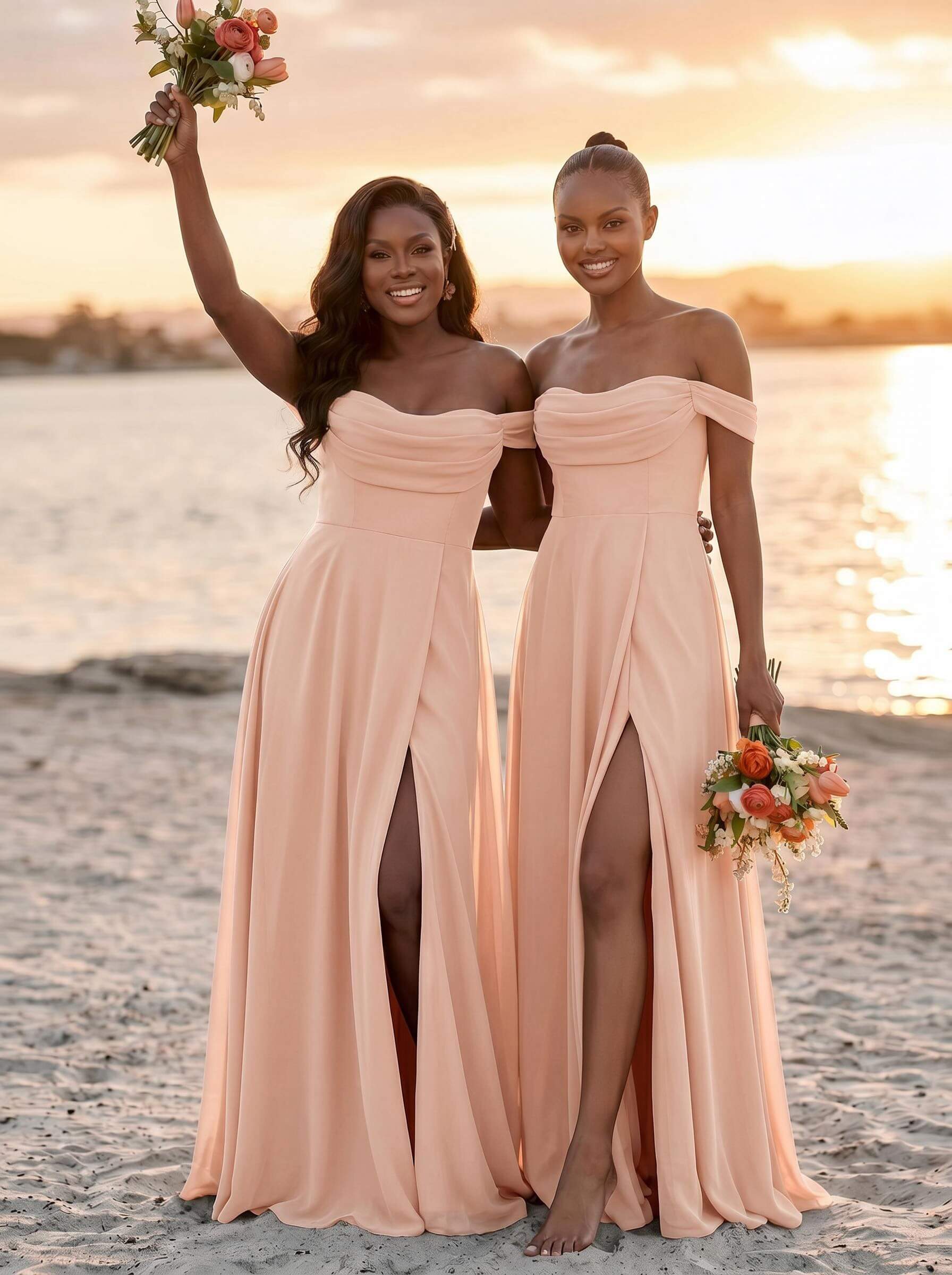 A-Line Off-The-Shoulder Sleeveless Floor-Length Chiffon Bridesmaid Dresses With Split Front, product image 66