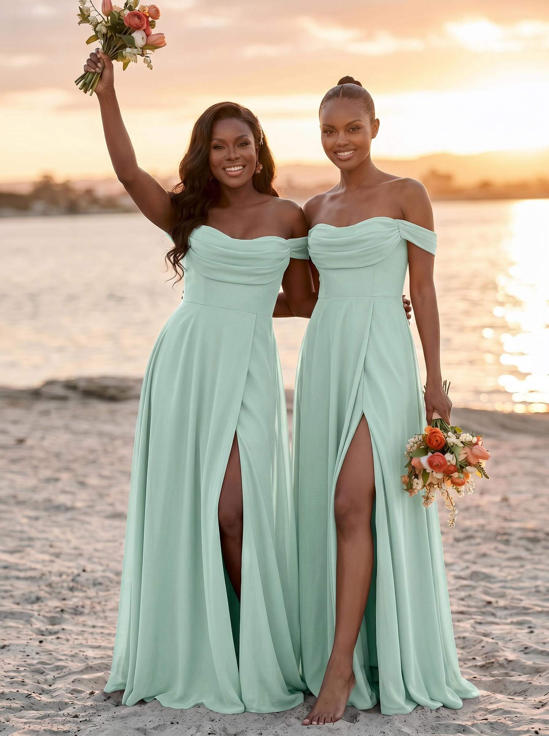 A-Line Off-The-Shoulder Sleeveless Floor-Length Chiffon Bridesmaid Dresses With Split Front, product image 49